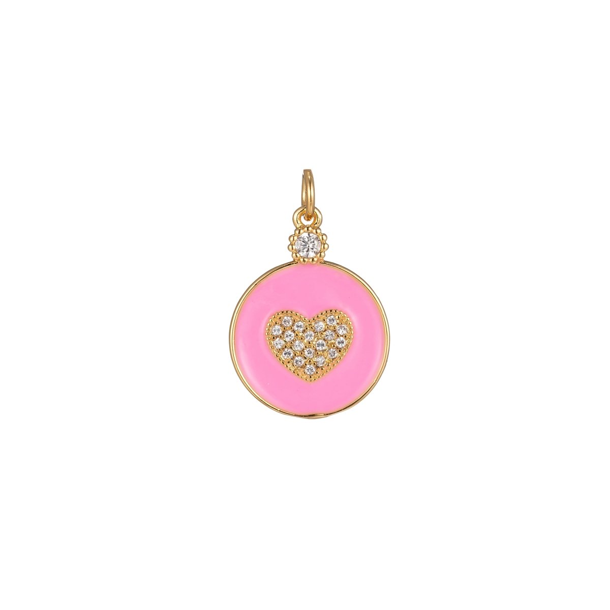 Dainty Gold Filled Coin Enamel Charm with Micro Pave Heart For Colorful Candy Jewelry Y2K Jewelry M-438 - M-447