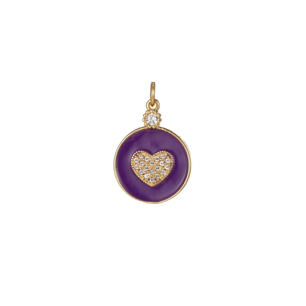 Dainty Gold Filled Coin Enamel Charm with Micro Pave Heart For Colorful Candy Jewelry Y2K Jewelry M-438 - M-447
