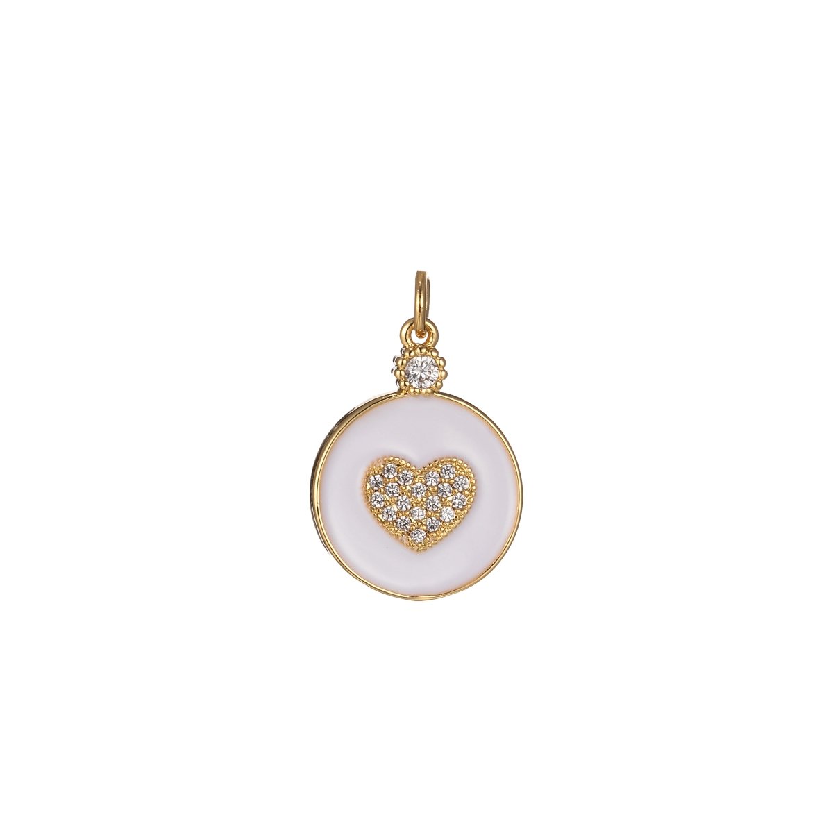 Dainty Gold Filled Coin Enamel Charm with Micro Pave Heart For Colorful Candy Jewelry Y2K Jewelry M-438 - M-447