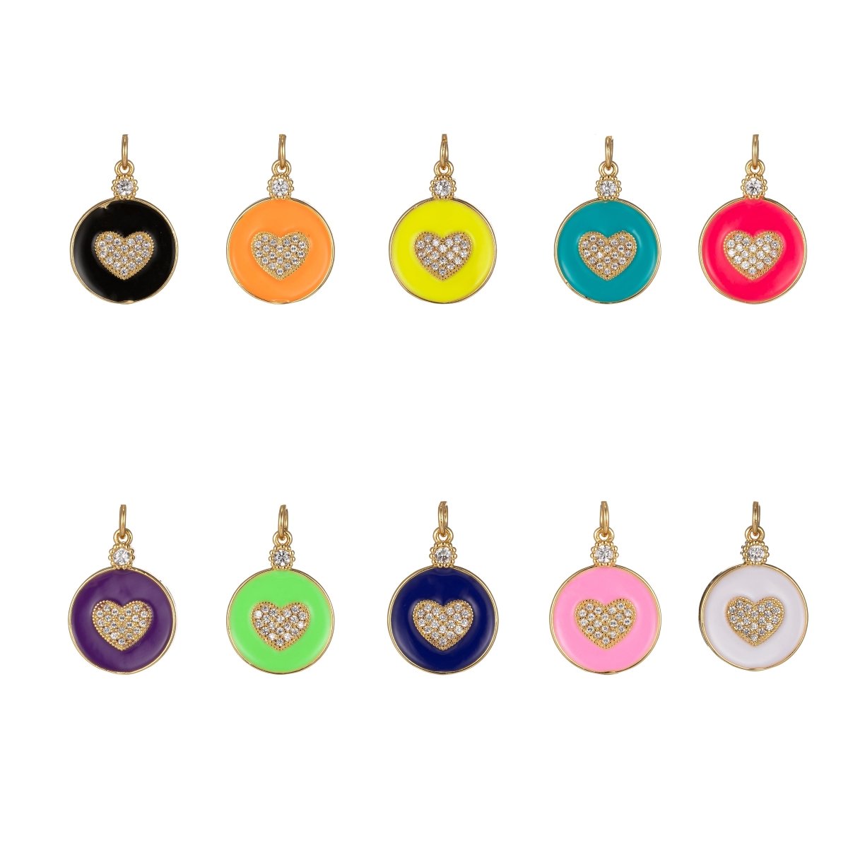 Dainty Gold Filled Coin Enamel Charm with Micro Pave Heart For Colorful Candy Jewelry Y2K Jewelry M-438 - M-447