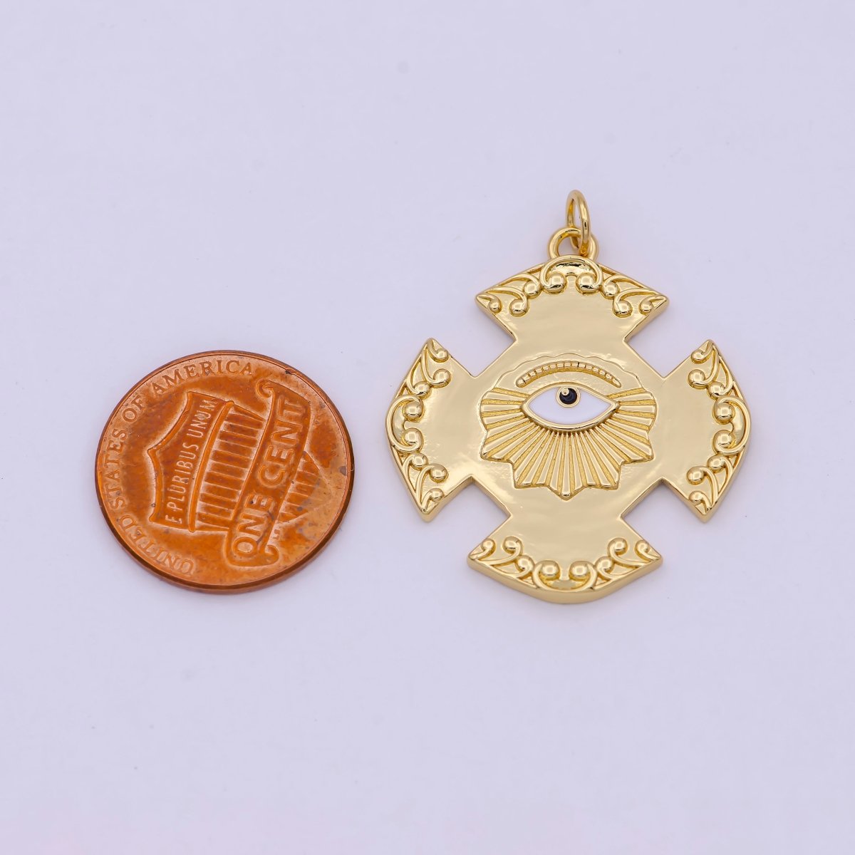 Dainty Gold Filled Cross Evil Eye Charm Medallion Pendant for Bracelet Necklace Supply N-363