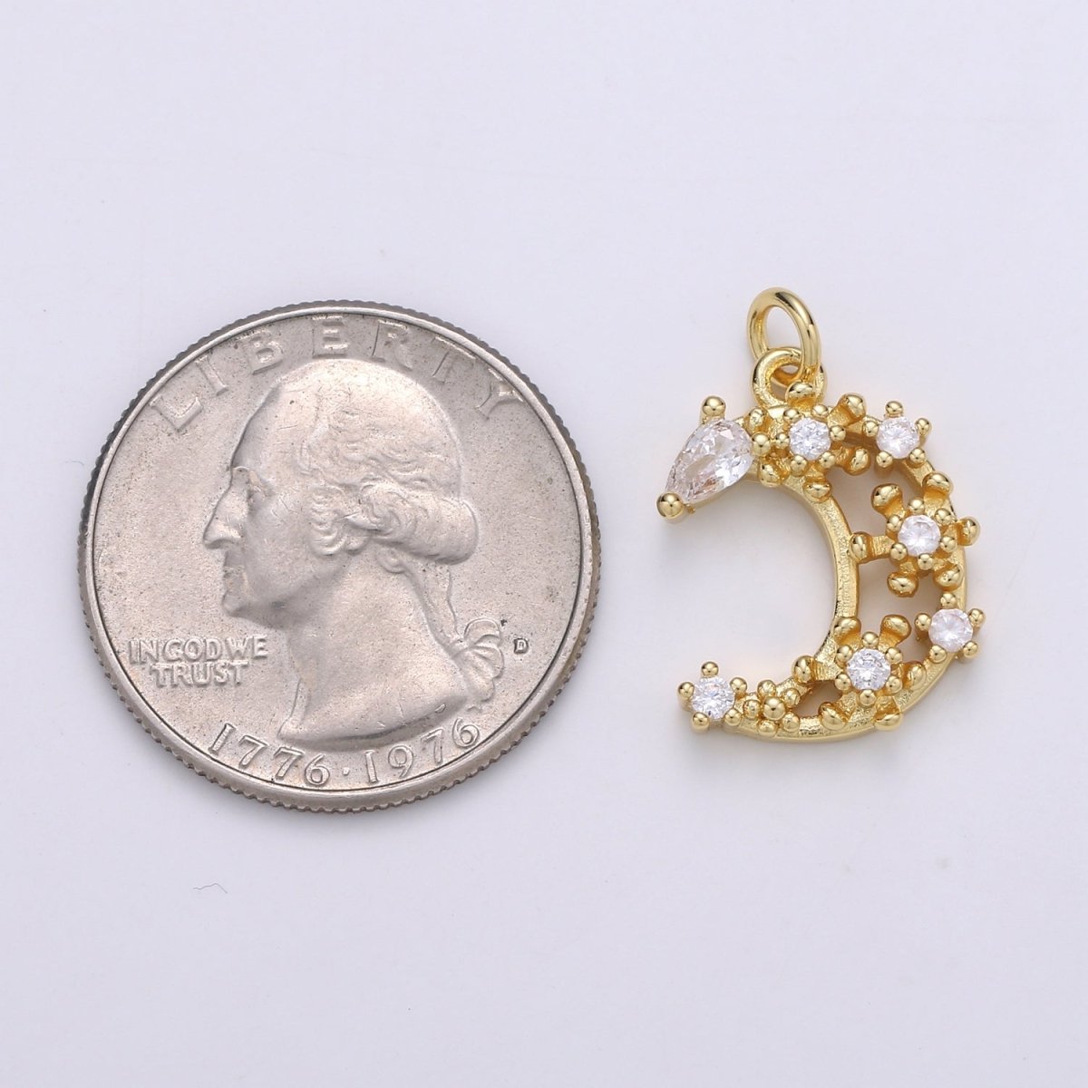 Dainty Gold Filled Crystal Moon Charm D-871