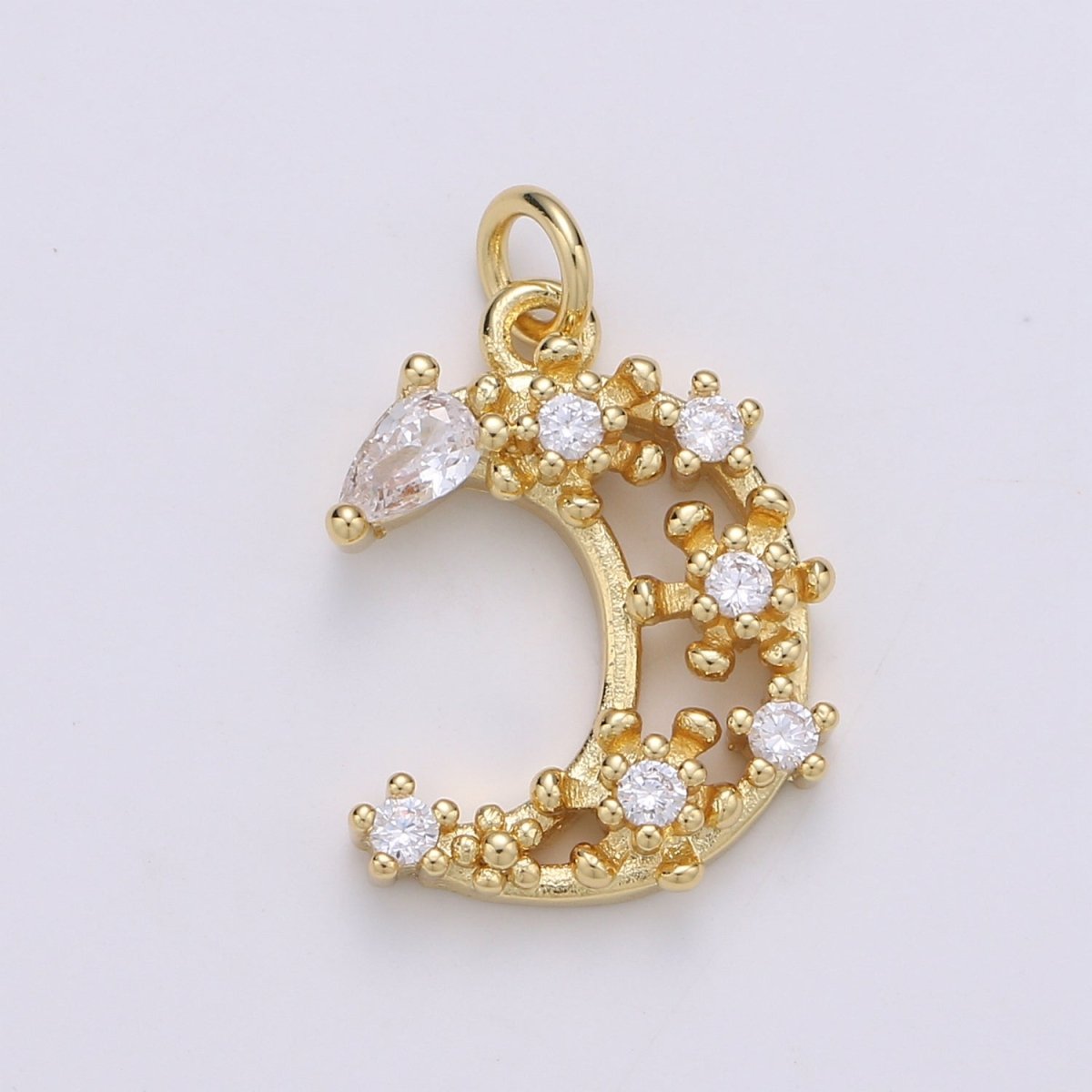 Dainty Gold Filled Crystal Moon Charm D-871