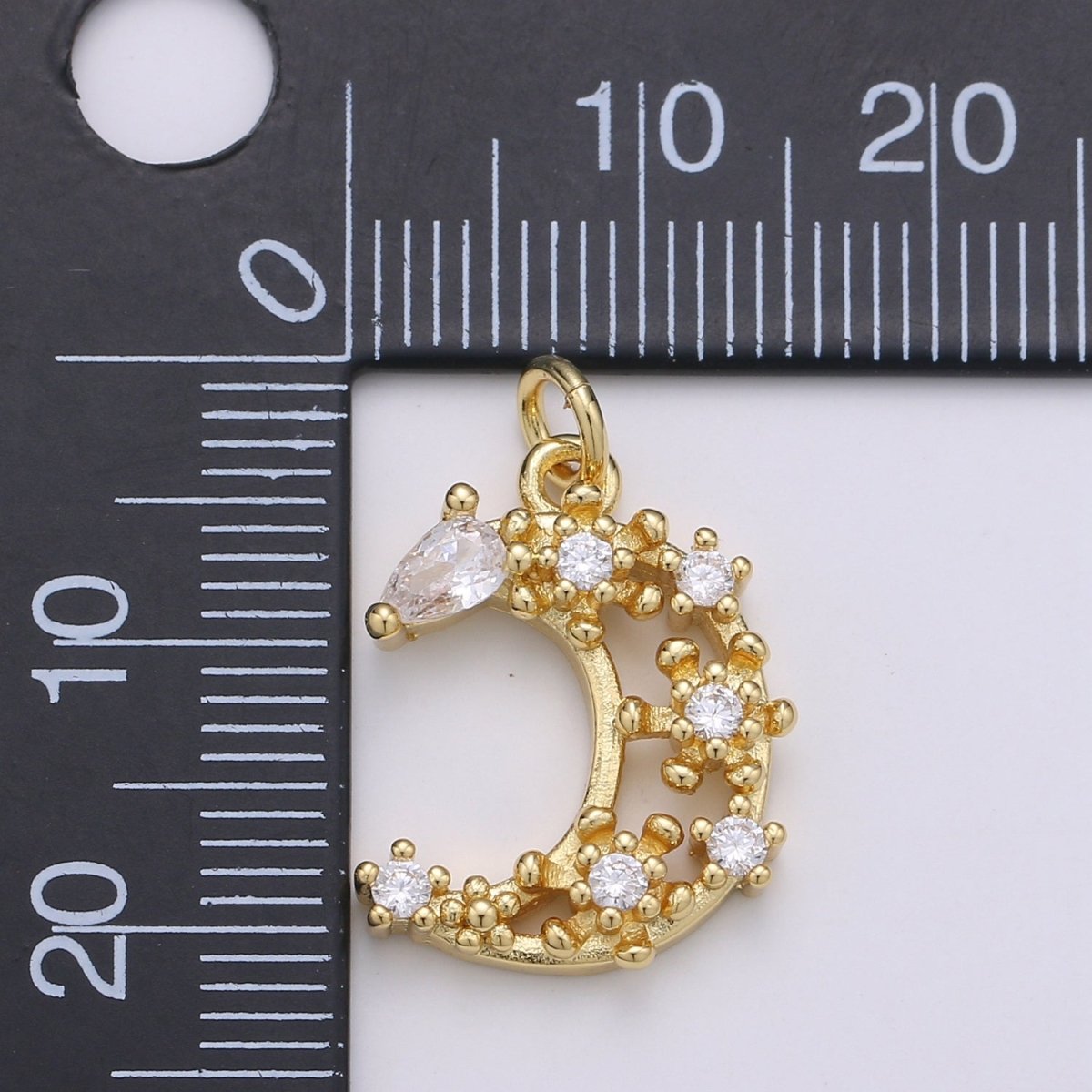Dainty Gold Filled Crystal Moon Charm D-871