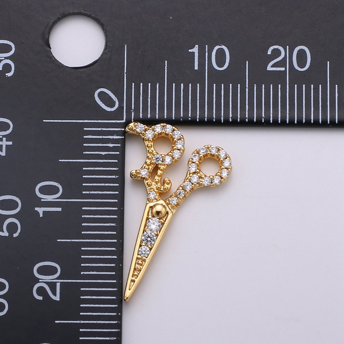 Dainty Gold Filled Crystal Scissors Charm D-785