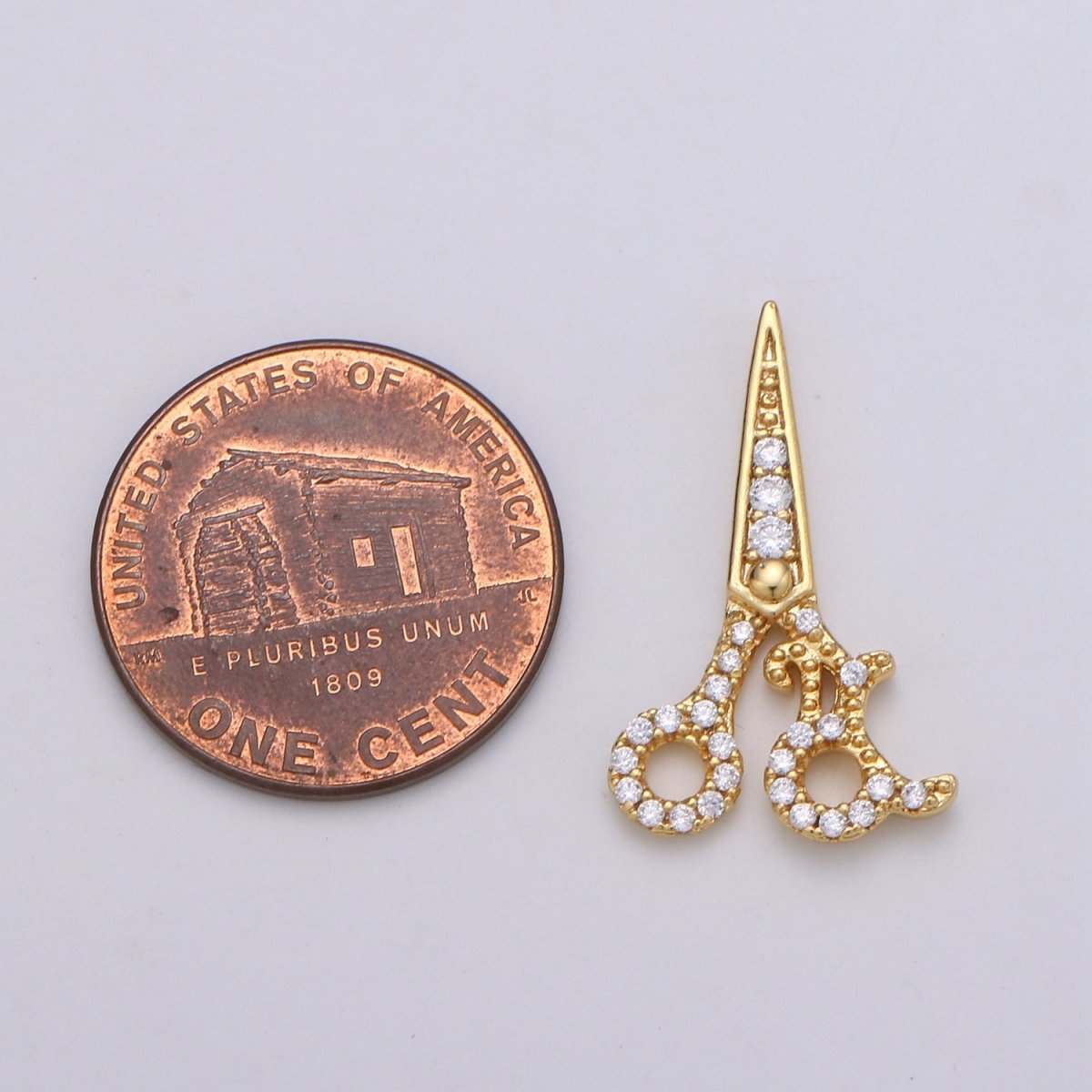 Dainty Gold Filled Crystal Scissors Charm D-785