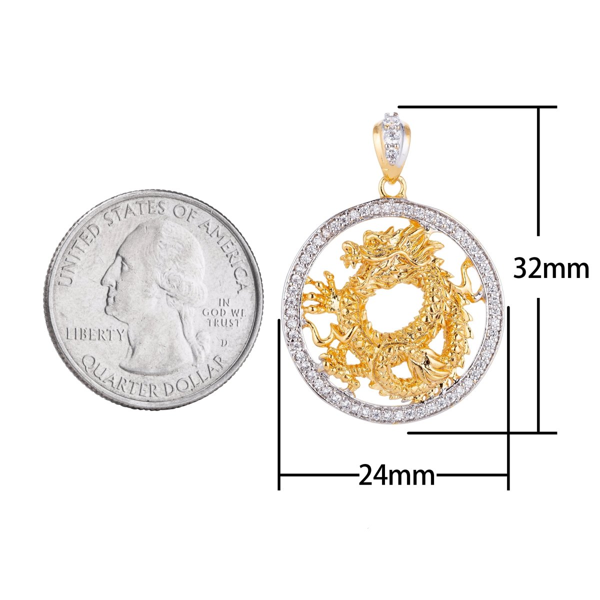 Dainty Gold Filled Dragon Circle Pendants H-638