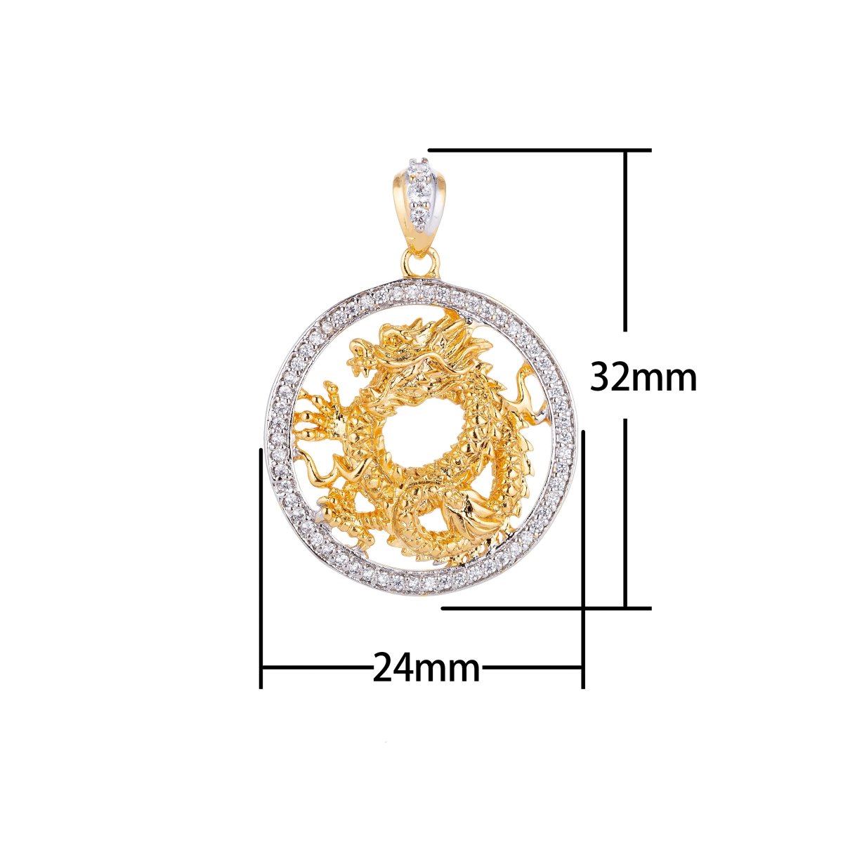 Dainty Gold Filled Dragon Circle Pendants H-638