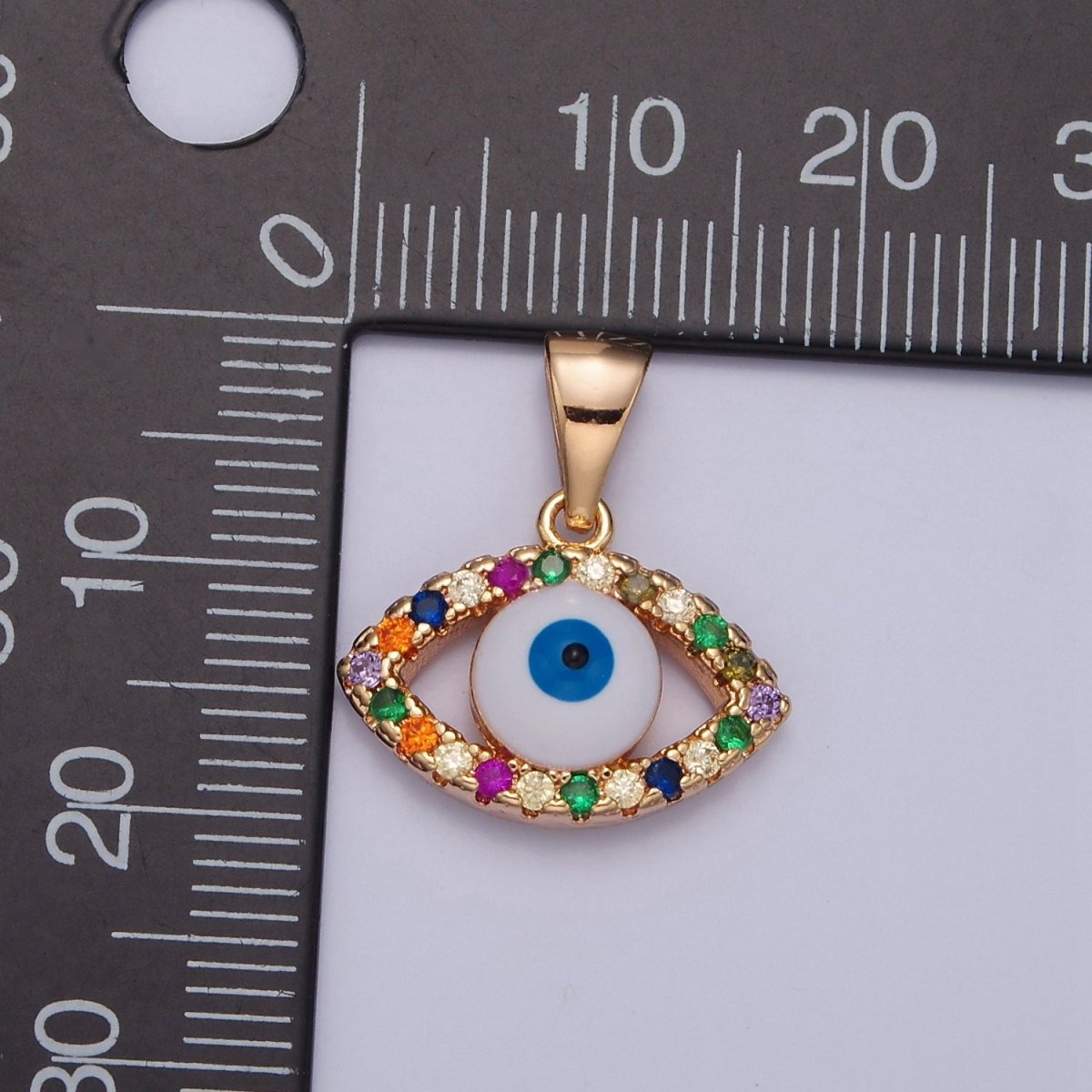 Dainty Gold Filled Evil Eye Pendant with Colorful CZ Stone J-601