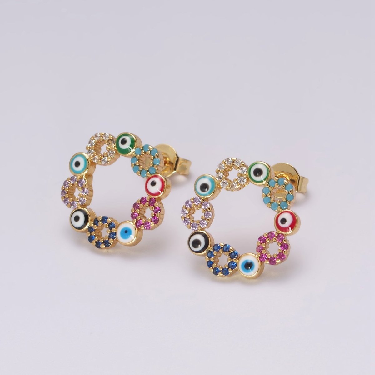 Dainty Gold Filled Evil Eye Stud Earring Round Circle Amulet Jewelry T-228