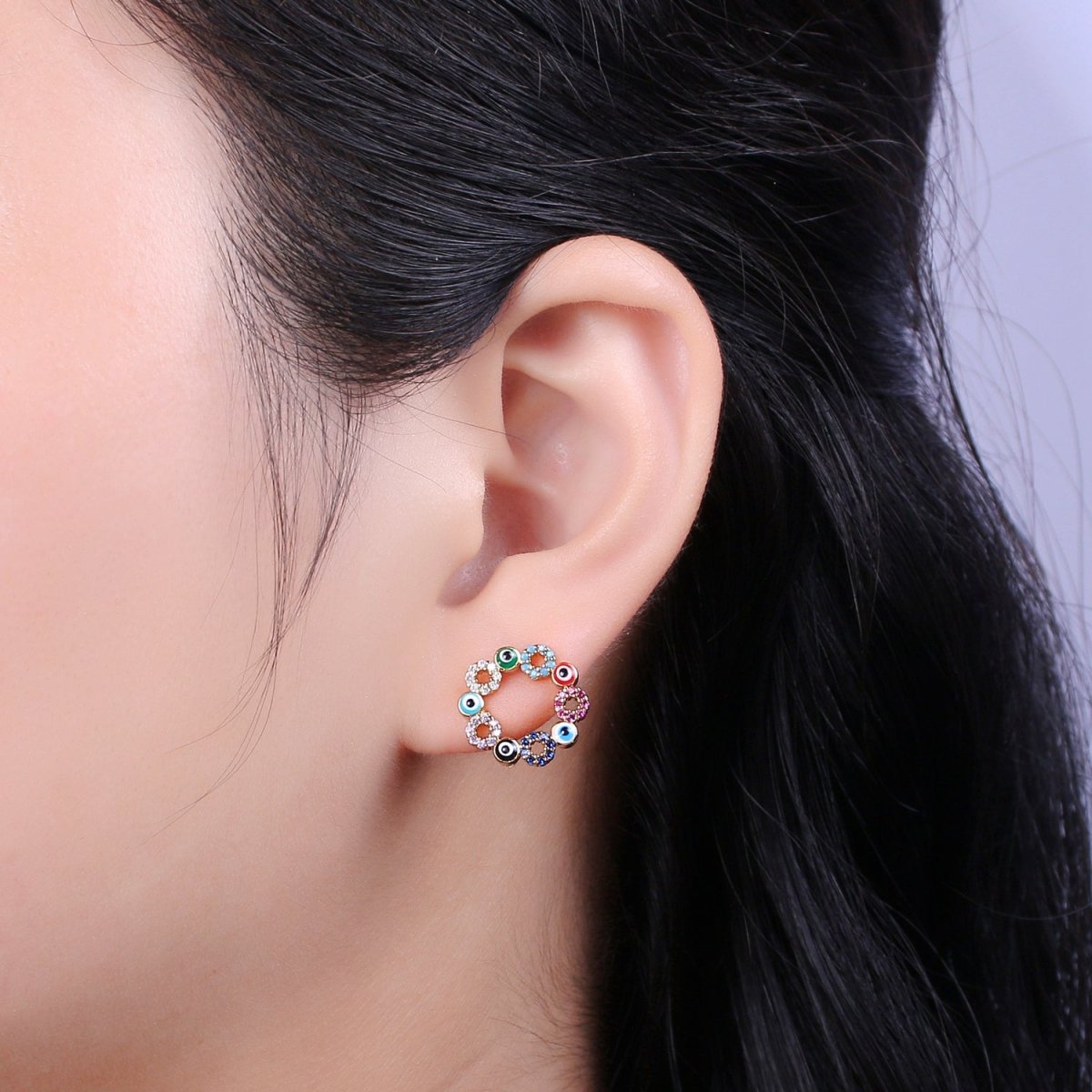 Dainty Gold Filled Evil Eye Stud Earring Round Circle Amulet Jewelry T-228