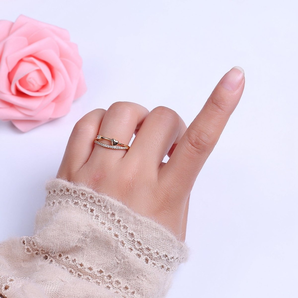 Dainty Gold Filled Heart CZ Ring S-513