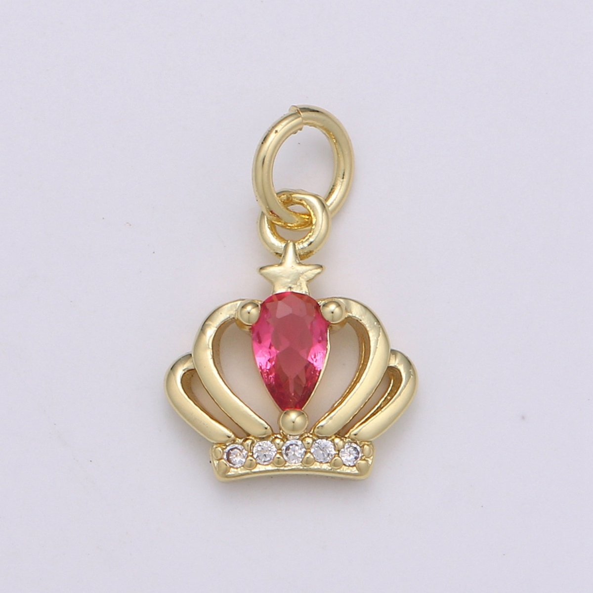 Dainty Gold Filled Hot Pink Crystal Crown D-881
