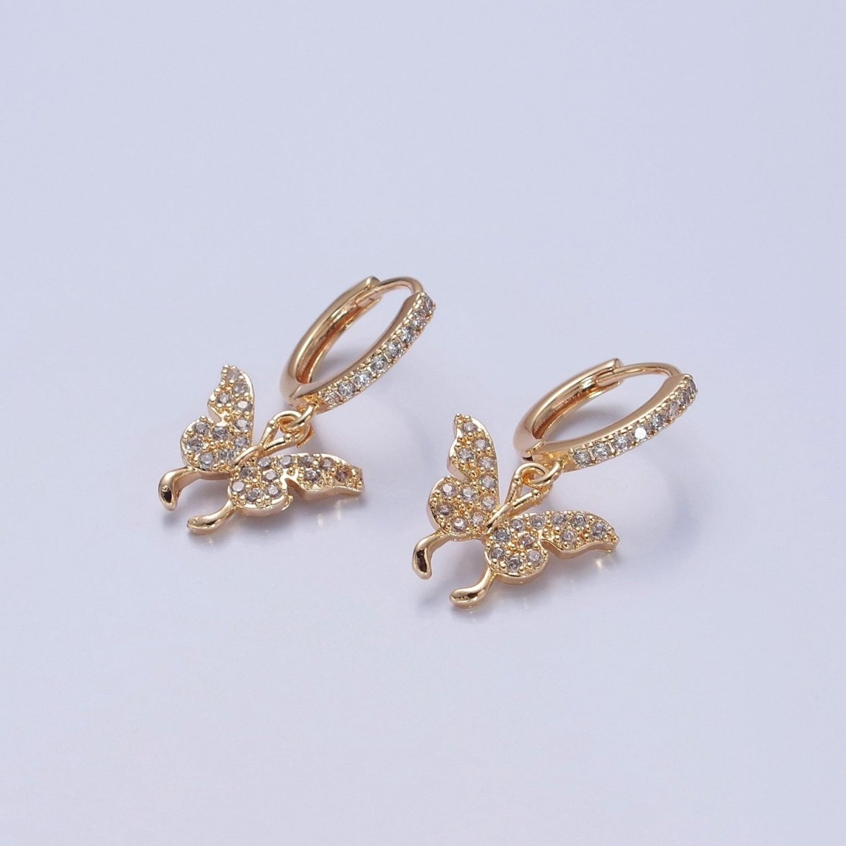 Dainty Gold Filled Huggie Earring with Butterfly Charm V-440