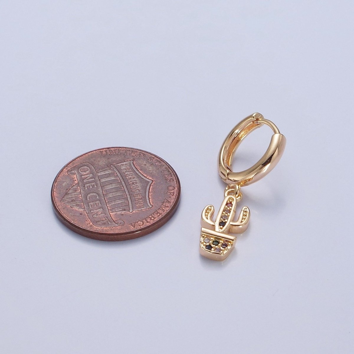 Dainty Gold Filled Huggie Earring with Cactus Charm V-438
