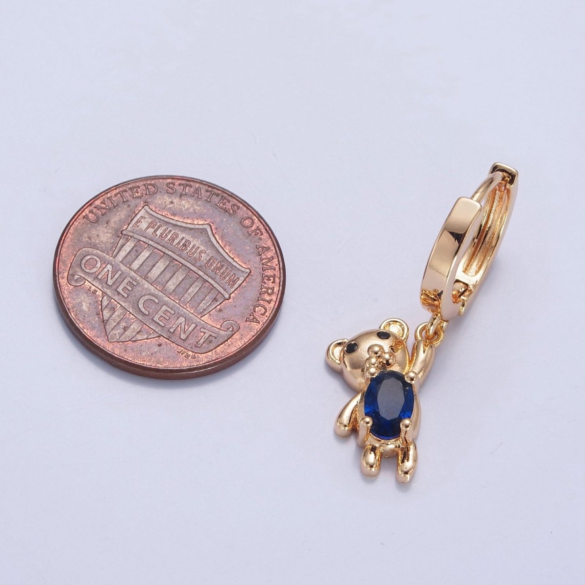 Dainty Gold Filled Huggie Earring with Teddy Bear Charm V-441