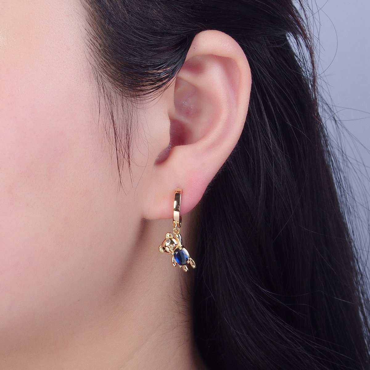 Dainty Gold Filled Huggie Earring with Teddy Bear Charm V-441