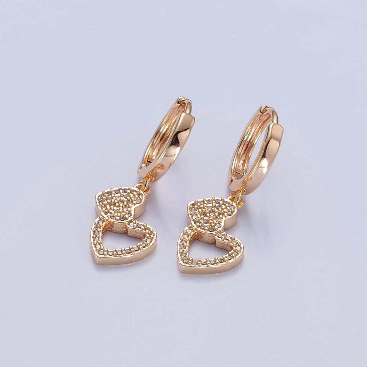 Dainty Gold Filled Huggie Earring with Two Heart Charm V-439