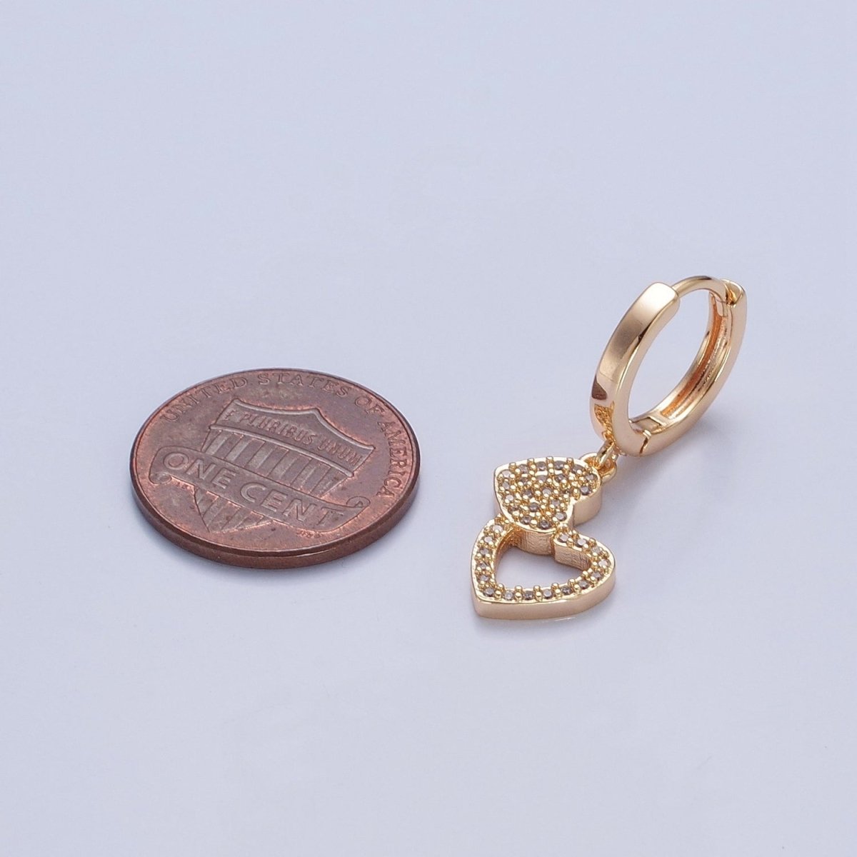Dainty Gold Filled Huggie Earring with Two Heart Charm V-439