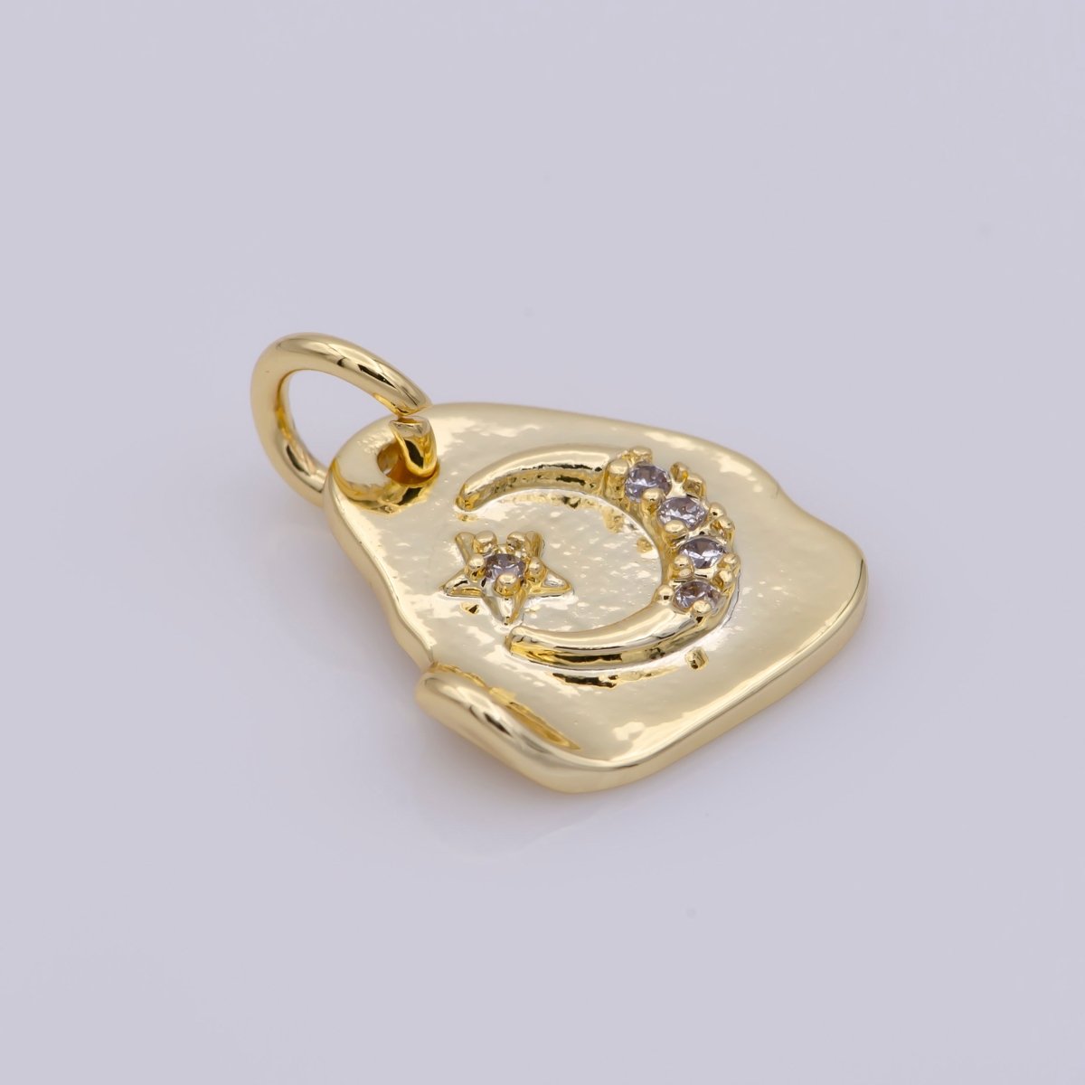 Dainty Gold Filled Moon and Star Triangle Charm, Gold Crescent Moon Pendant Celestial Jewelry Gold Geometric Charm Necklace Earring Bracelet C-659