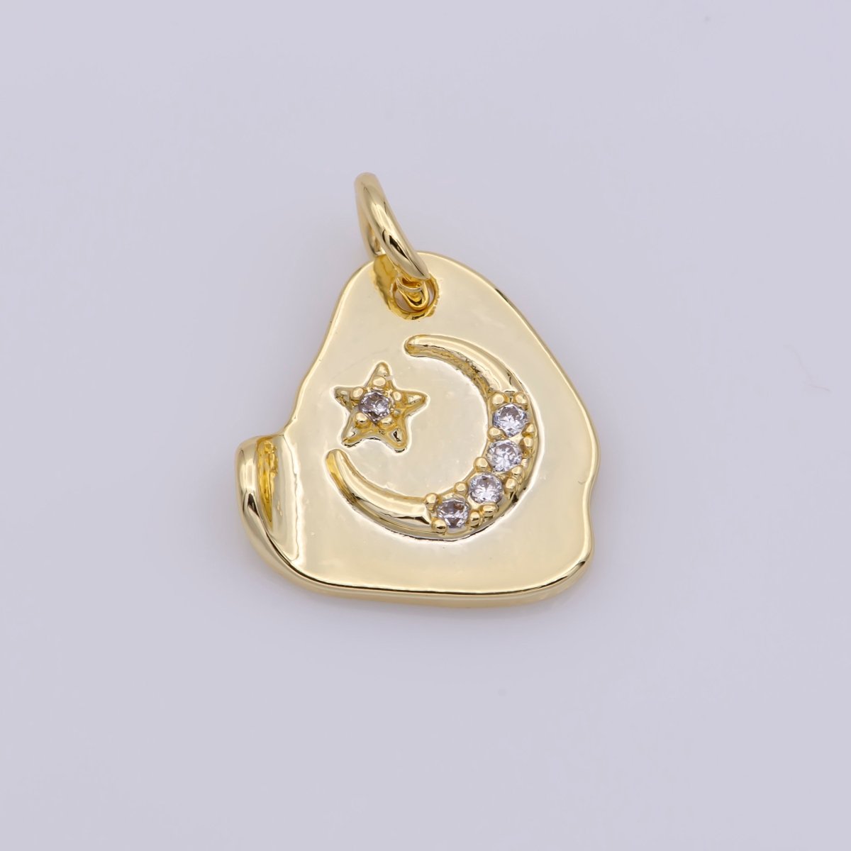 Dainty Gold Filled Moon and Star Triangle Charm, Gold Crescent Moon Pendant Celestial Jewelry Gold Geometric Charm Necklace Earring Bracelet C-659