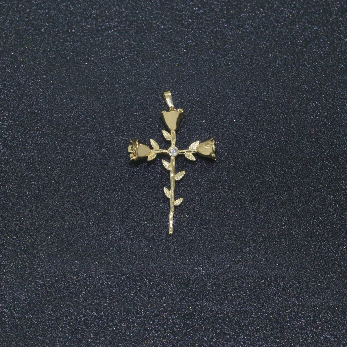 Dainty Gold Filled Rose Cross Charms Cross Pendants Rose Vine Religious Charms Rosary Parts Jewelry Supplies  J-903