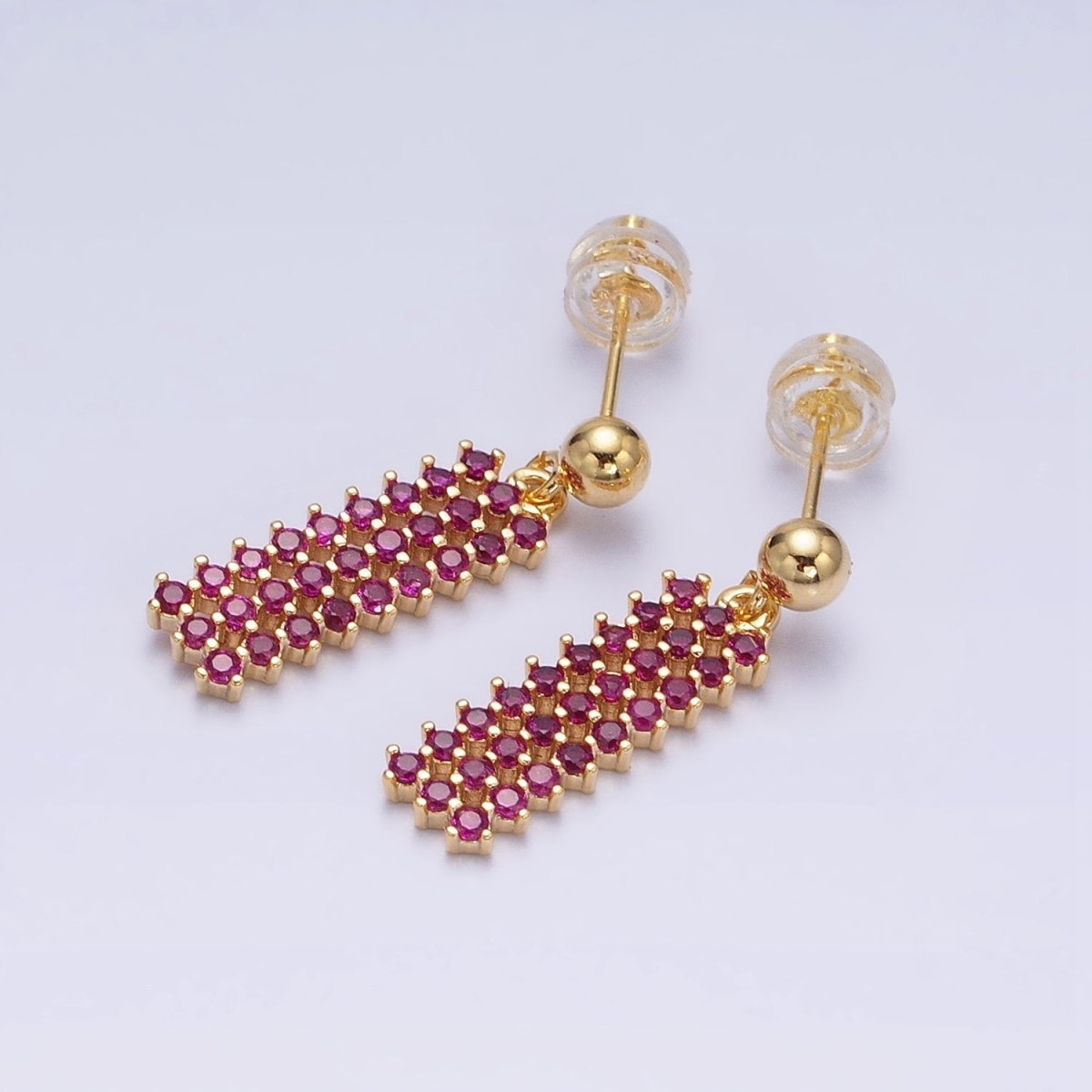 Dainty Gold Filled Stud Earring with Rectangle CZ Charm Dangle Charm Multi Color CZ Stone AD1520 - AD1523