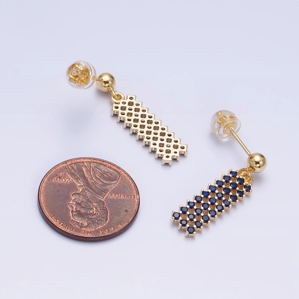 Dainty Gold Filled Stud Earring with Rectangle CZ Charm Dangle Charm Multi Color CZ Stone AD1520 - AD1523