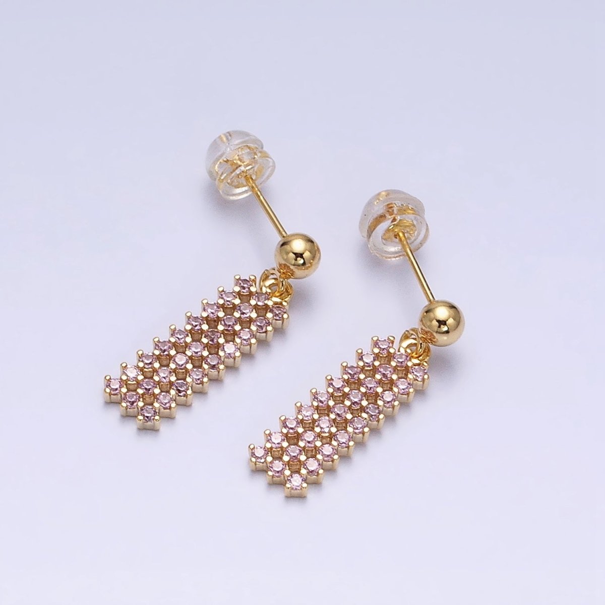 Dainty Gold Filled Stud Earring with Rectangle CZ Charm Dangle Charm Multi Color CZ Stone AD1520 - AD1523