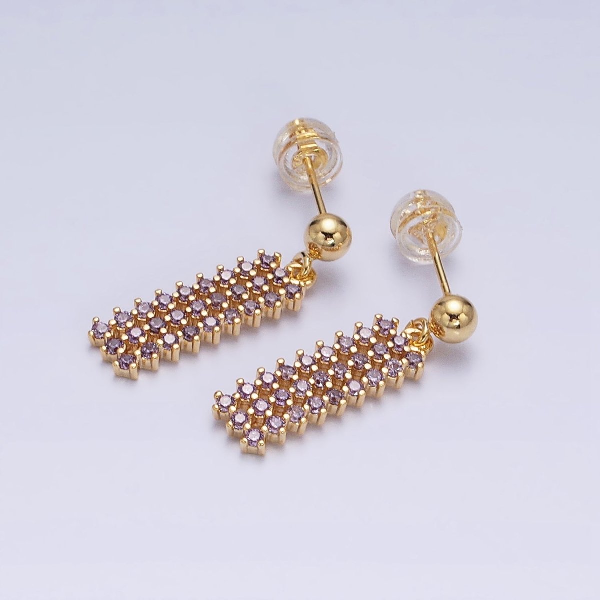 Dainty Gold Filled Stud Earring with Rectangle CZ Charm Dangle Charm Multi Color CZ Stone AD1520 - AD1523