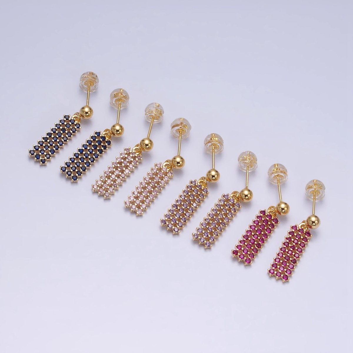 Dainty Gold Filled Stud Earring with Rectangle CZ Charm Dangle Charm Multi Color CZ Stone AD1520 - AD1523