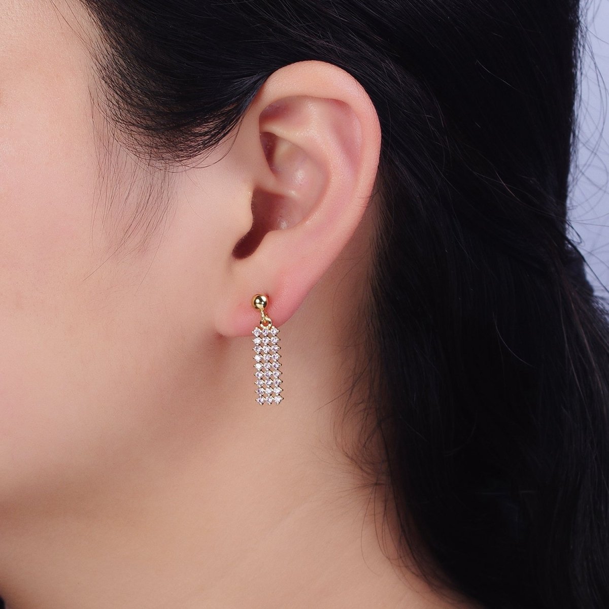 Dainty Gold Filled Stud Earring with Rectangle CZ Charm Dangle Charm Multi Color CZ Stone AD1520 - AD1523
