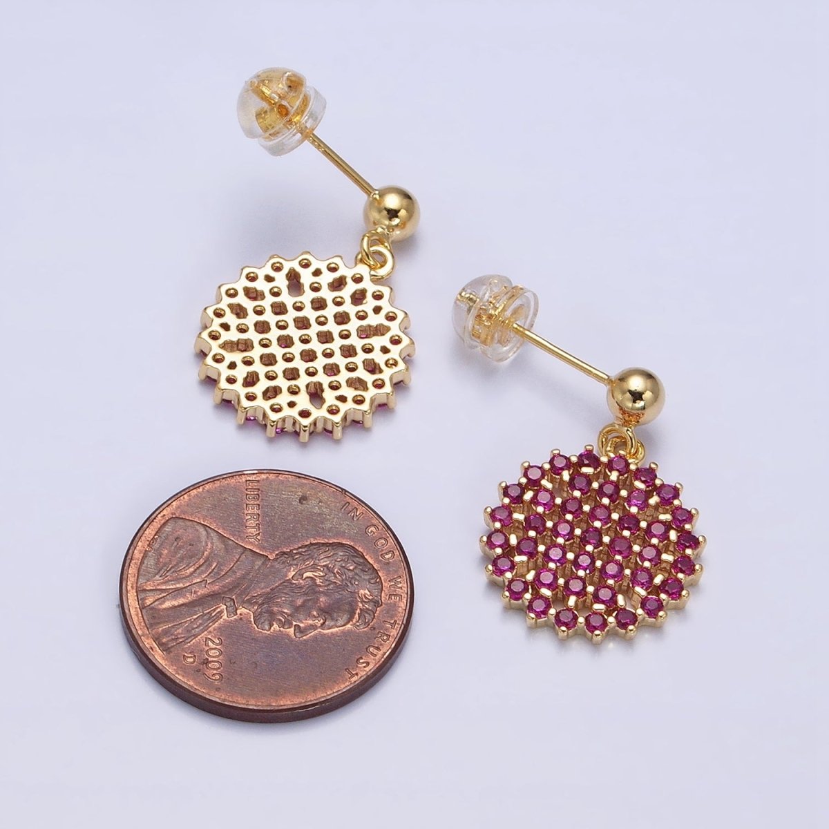 Dainty Gold Filled Stud Earring with Round Circle CZ Charm Dangle Charm Multi Color CZ Stone AD1516 - AD1519
