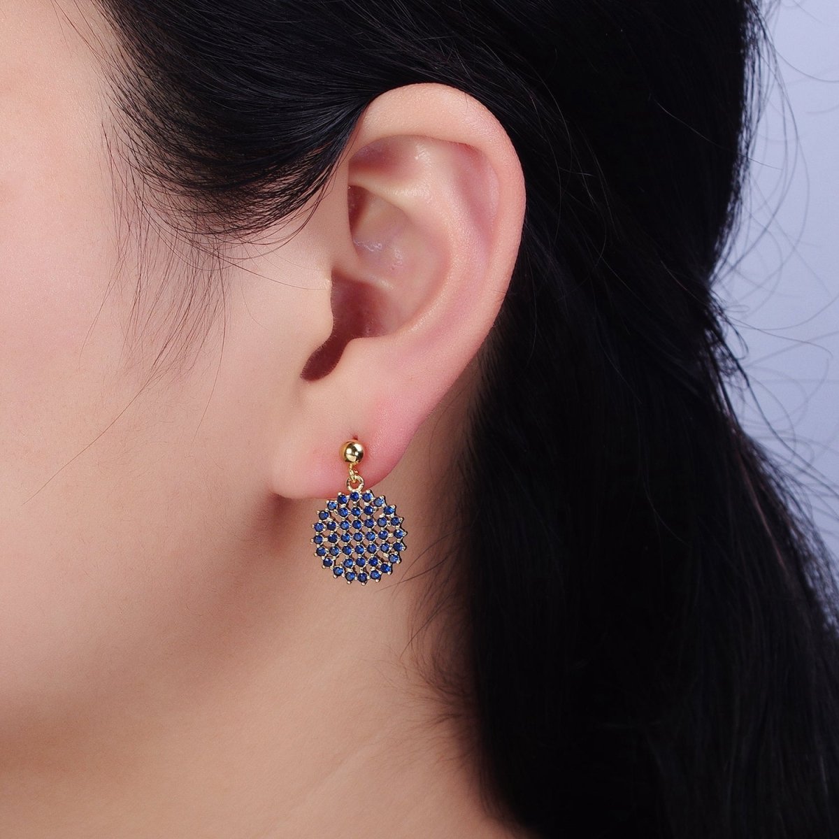 Dainty Gold Filled Stud Earring with Round Circle CZ Charm Dangle Charm Multi Color CZ Stone AD1516 - AD1519