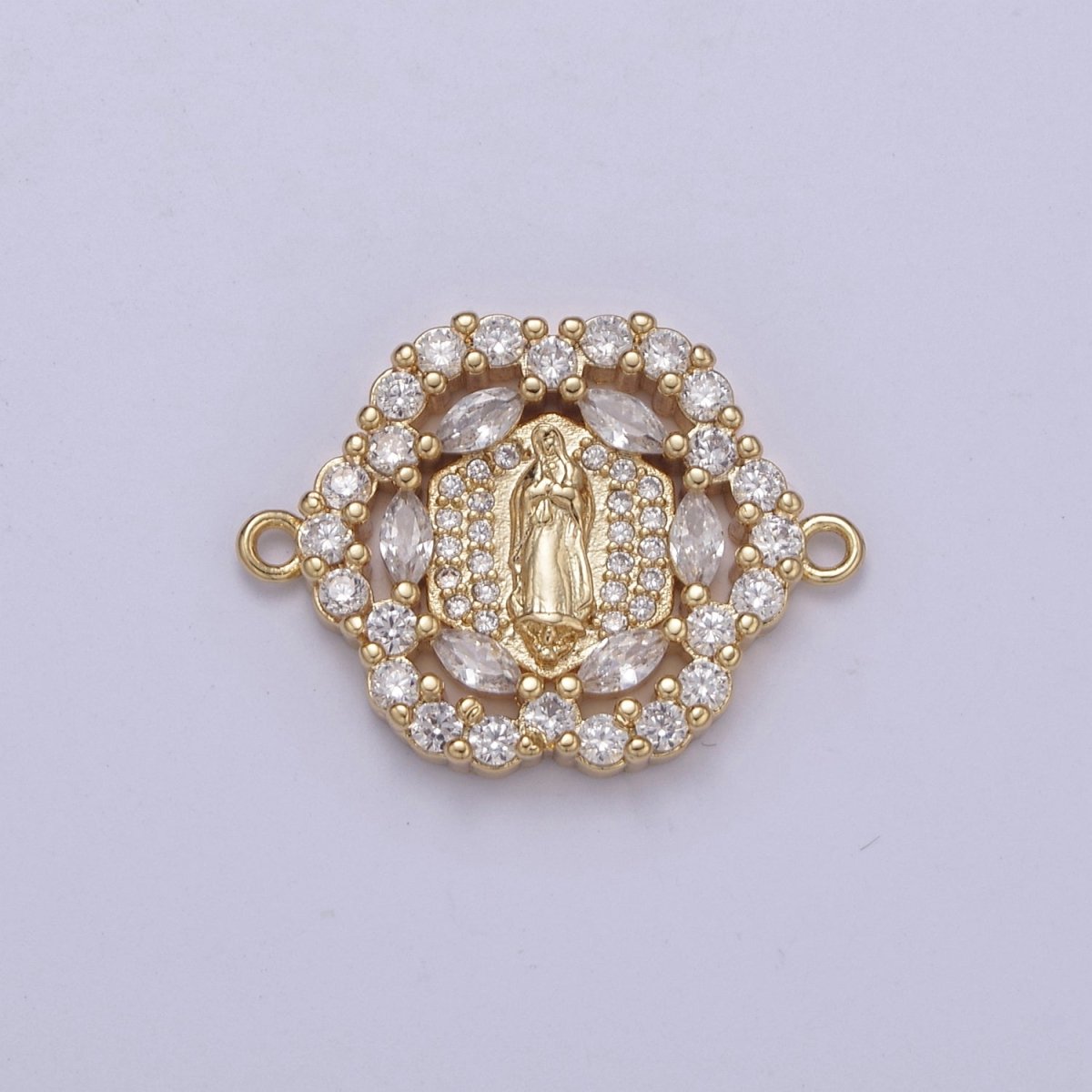 Dainty Gold Floral Cubic Virgin Mary Lady Guadalupe Charm Connector for Bracelet F-463