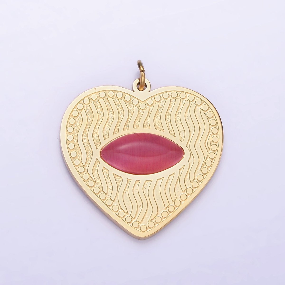 Dainty Gold Heart Stainless Steel Charm Red Eye Carnelian Stone Medallion Pendant | P1402