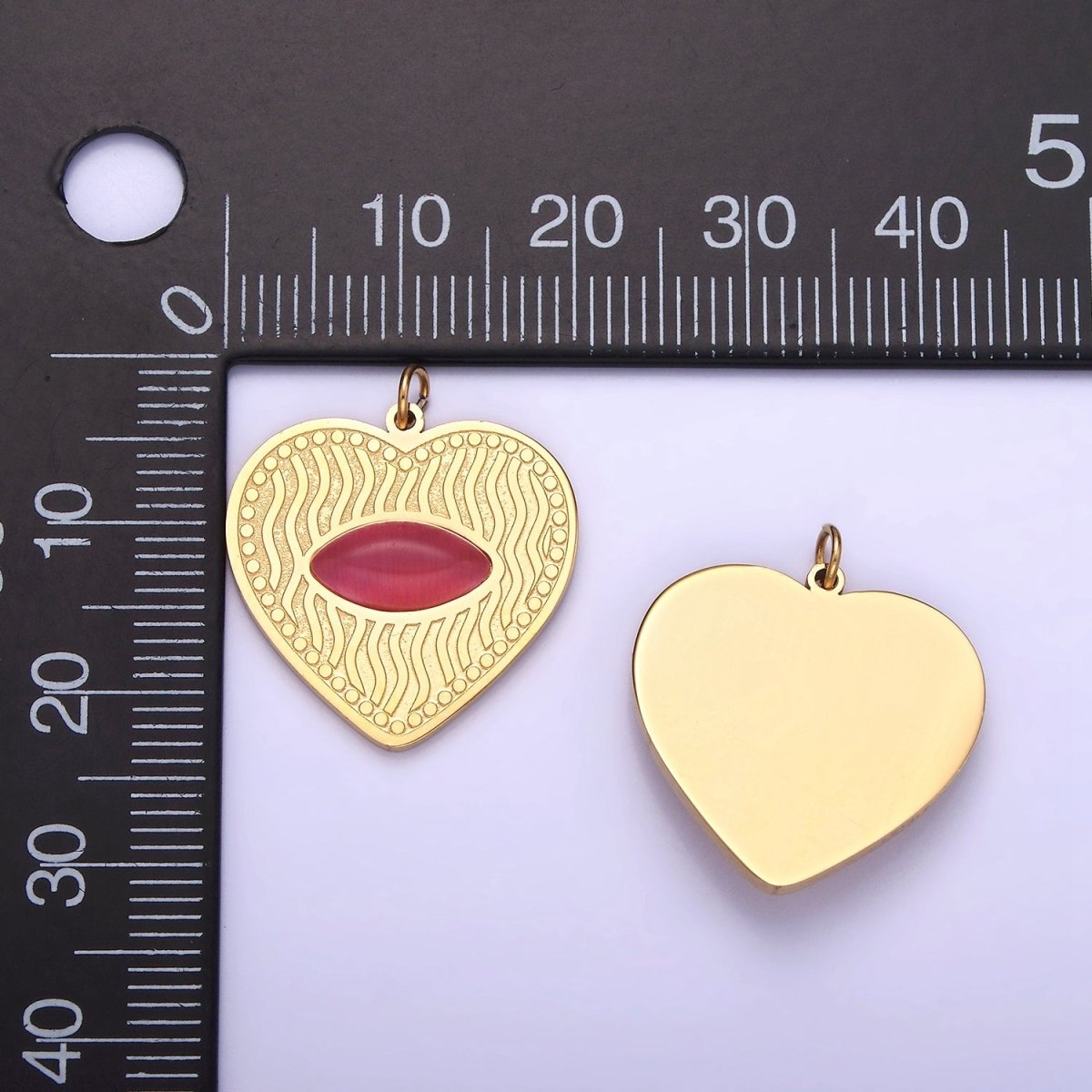 Dainty Gold Heart Stainless Steel Charm Red Eye Carnelian Stone Medallion Pendant | P1402