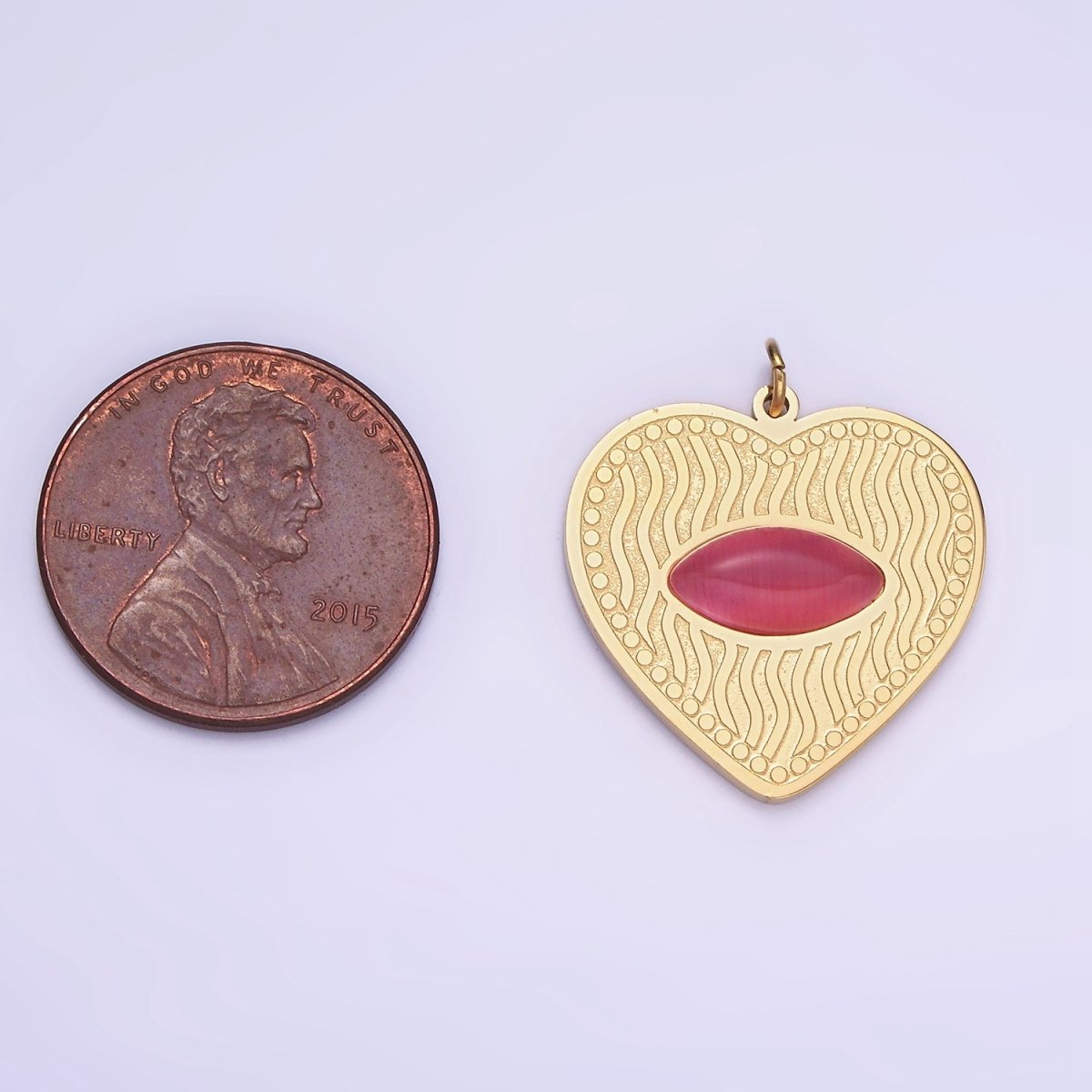 Dainty Gold Heart Stainless Steel Charm Red Eye Carnelian Stone Medallion Pendant | P1402