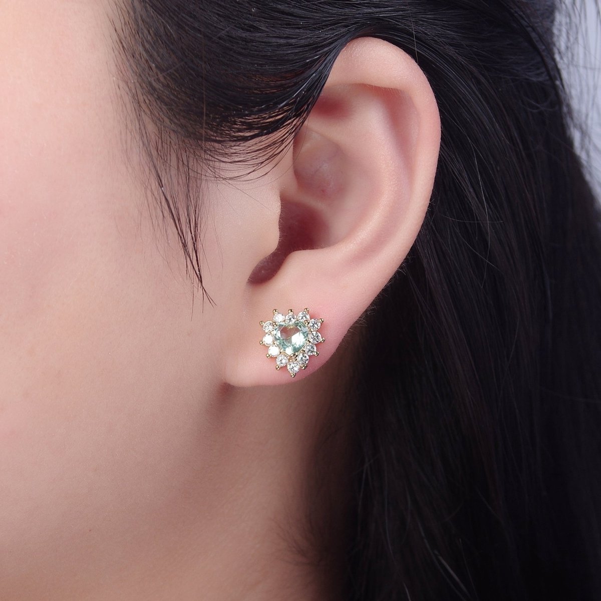 Dainty Gold Heart Stud Earrings Aqua Heart Cz Minimalist Delicate Earring 18K Gold Filled Stud Earring Valentine V-126