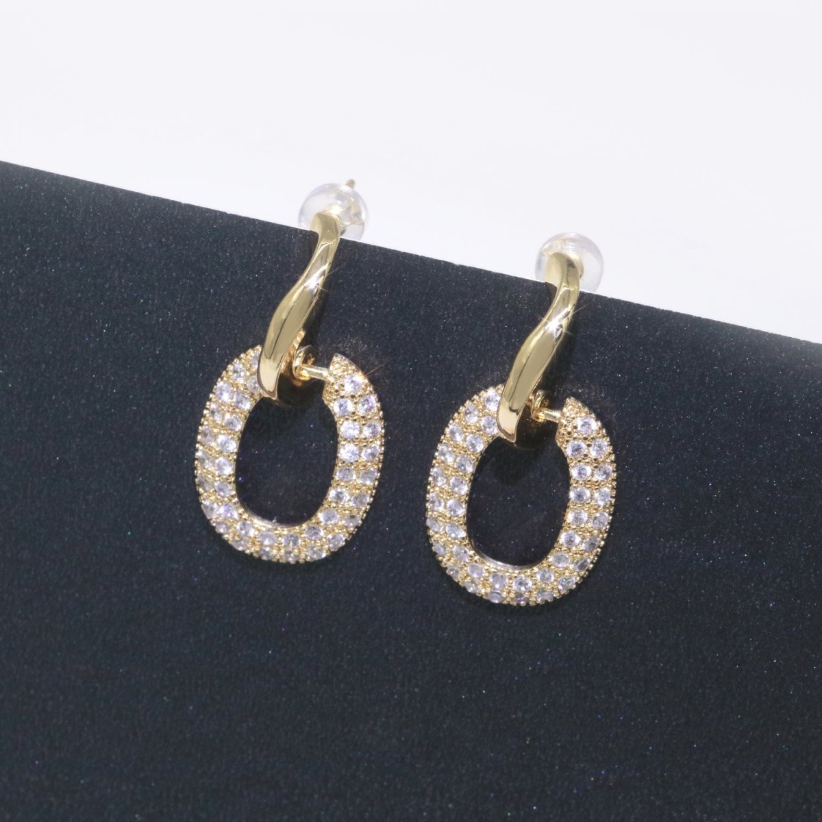 Dainty Gold Hoop Earring Micro Pave Dangle Round Stud Earring T-045
