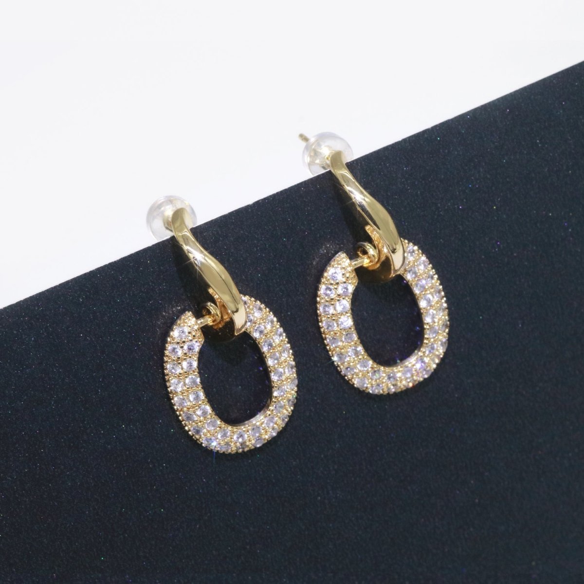 Dainty Gold Hoop Earring Micro Pave Dangle Round Stud Earring T-045