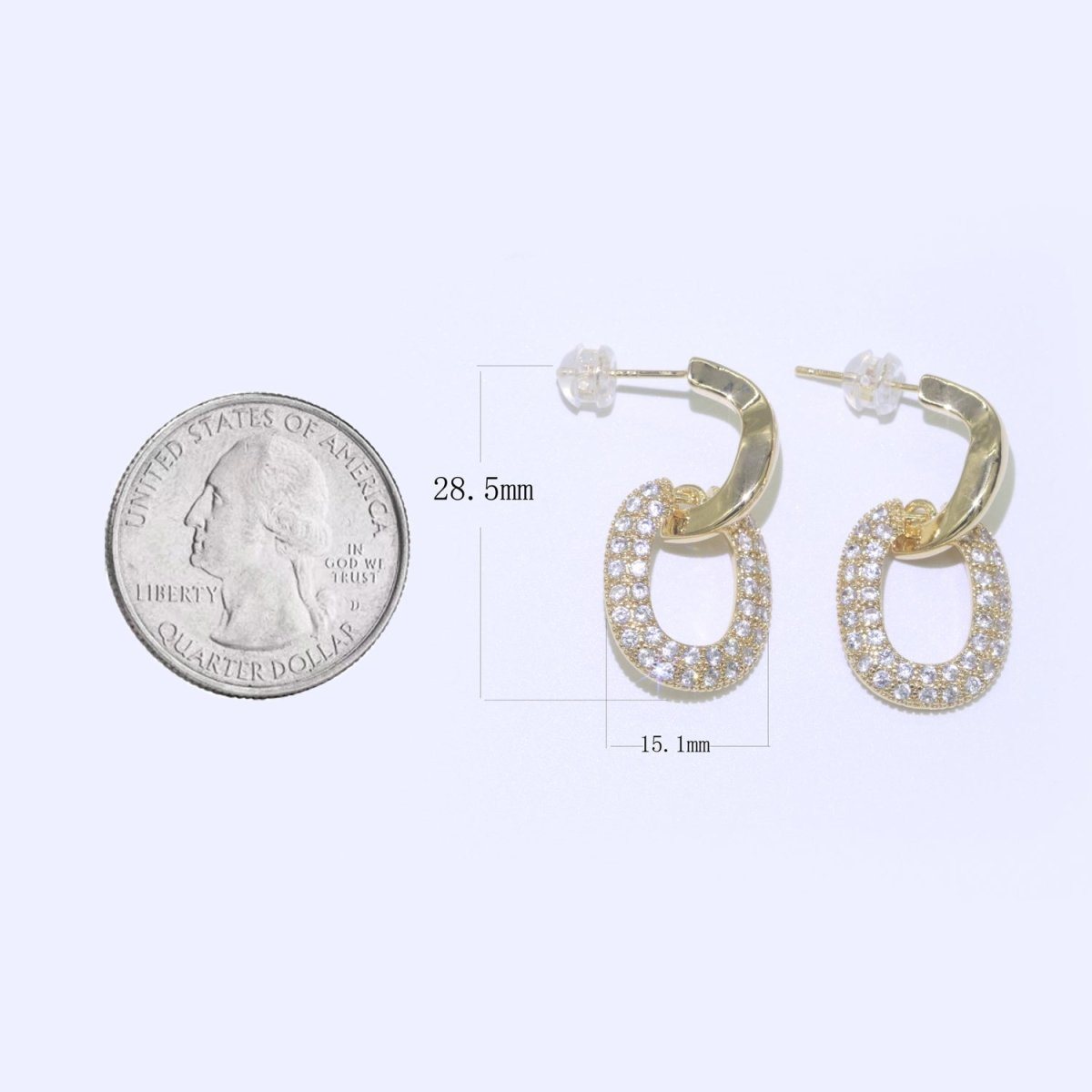 Dainty Gold Hoop Earring Micro Pave Dangle Round Stud Earring T-045
