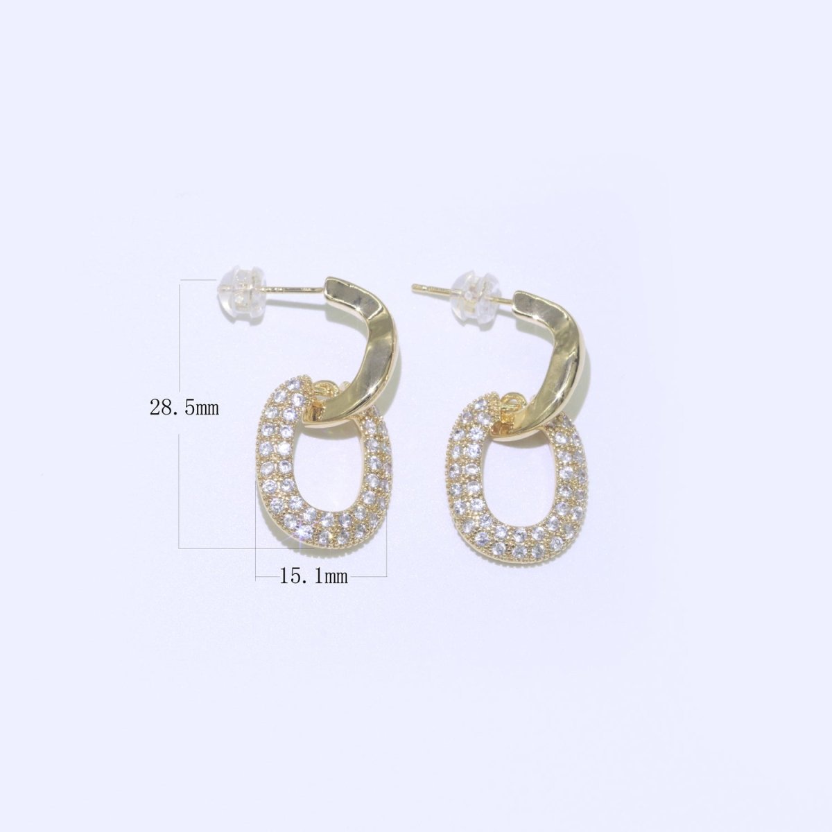 Dainty Gold Hoop Earring Micro Pave Dangle Round Stud Earring T-045