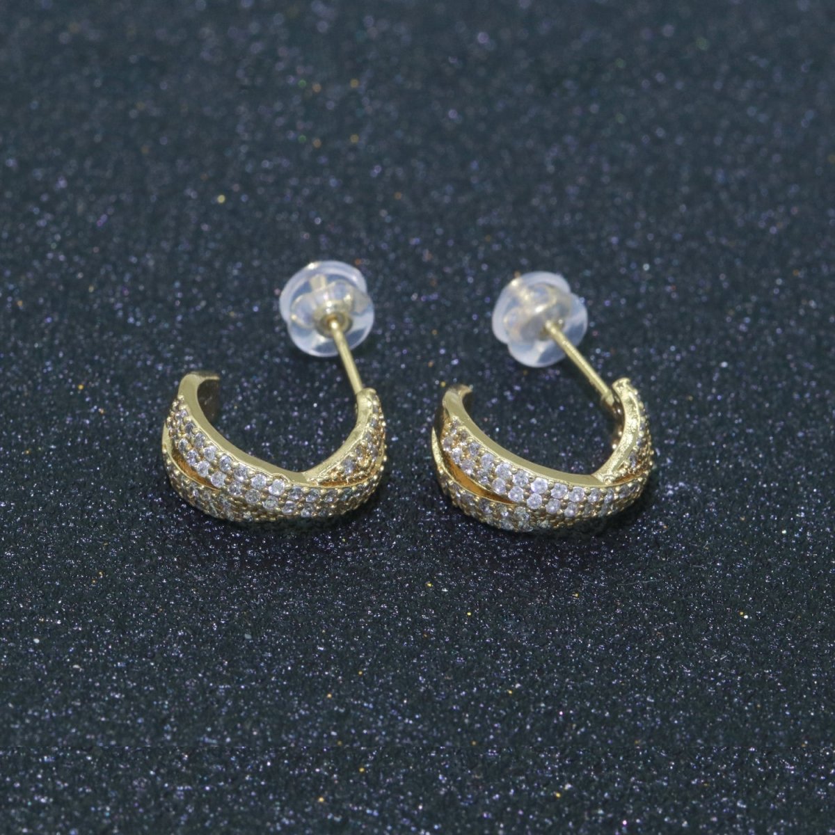 Dainty Gold Hoop Earring Micro Pave Hoop Stud Earring T-043
