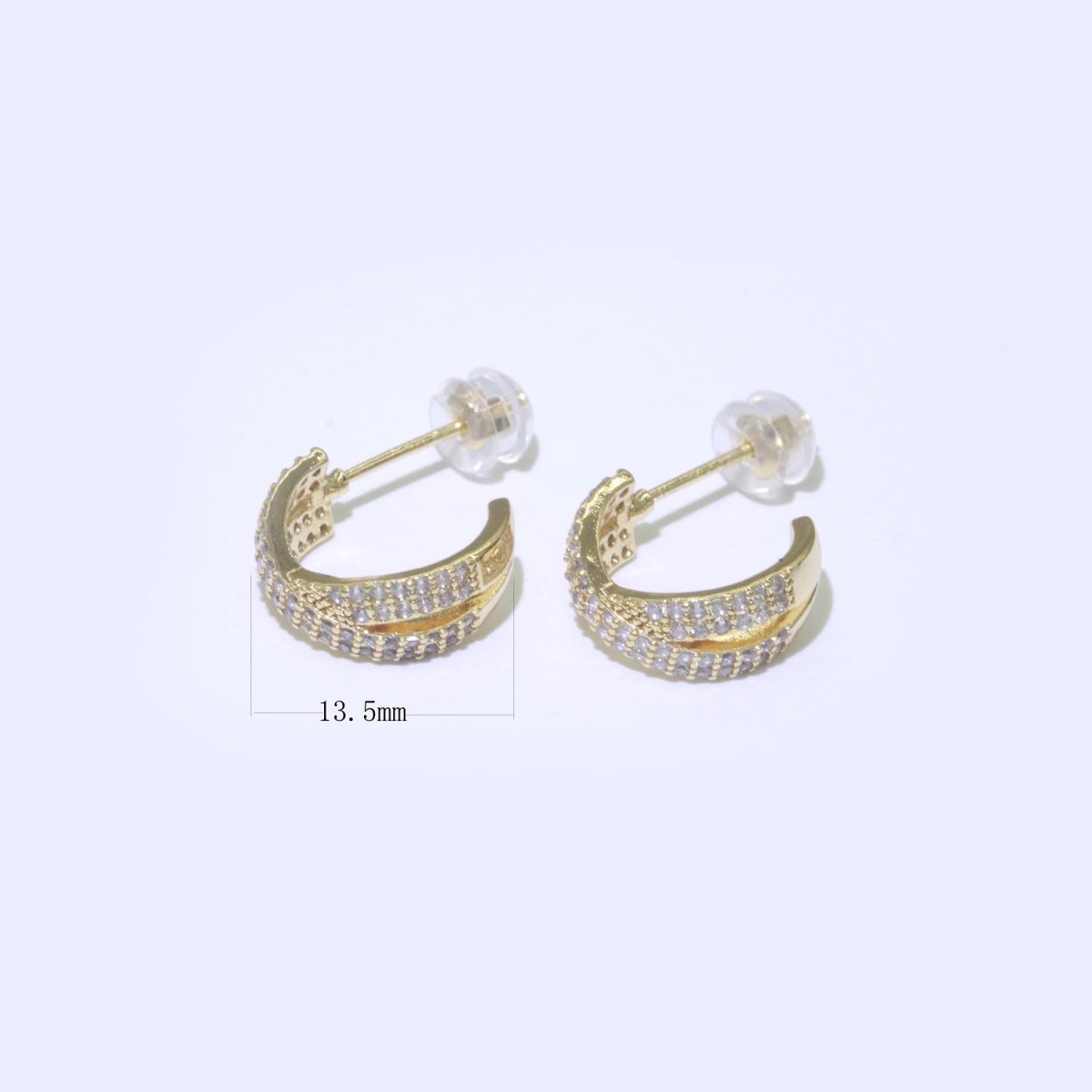 Dainty Gold Hoop Earring Micro Pave Hoop Stud Earring T-043