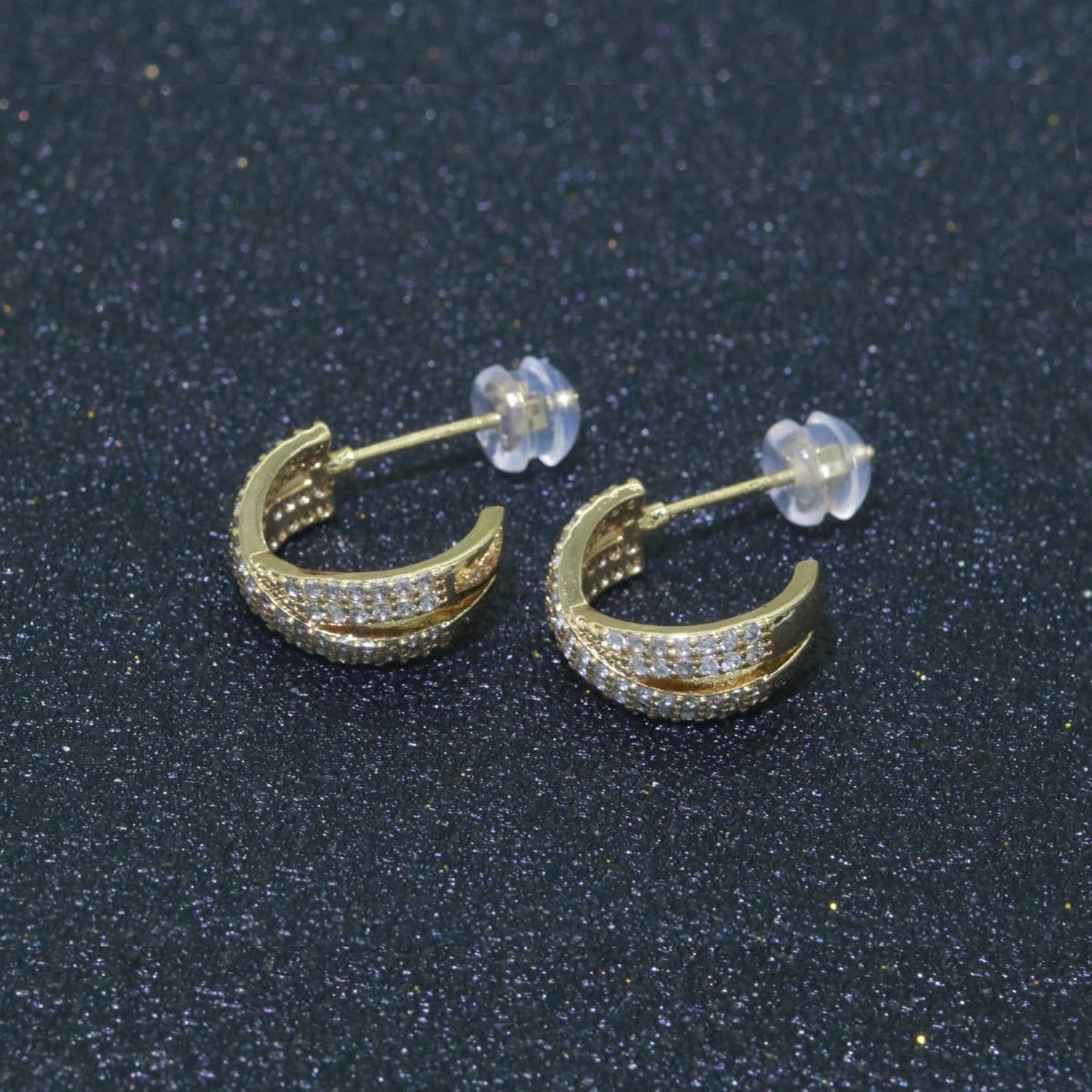 Dainty Gold Hoop Earring Micro Pave Hoop Stud Earring T-043