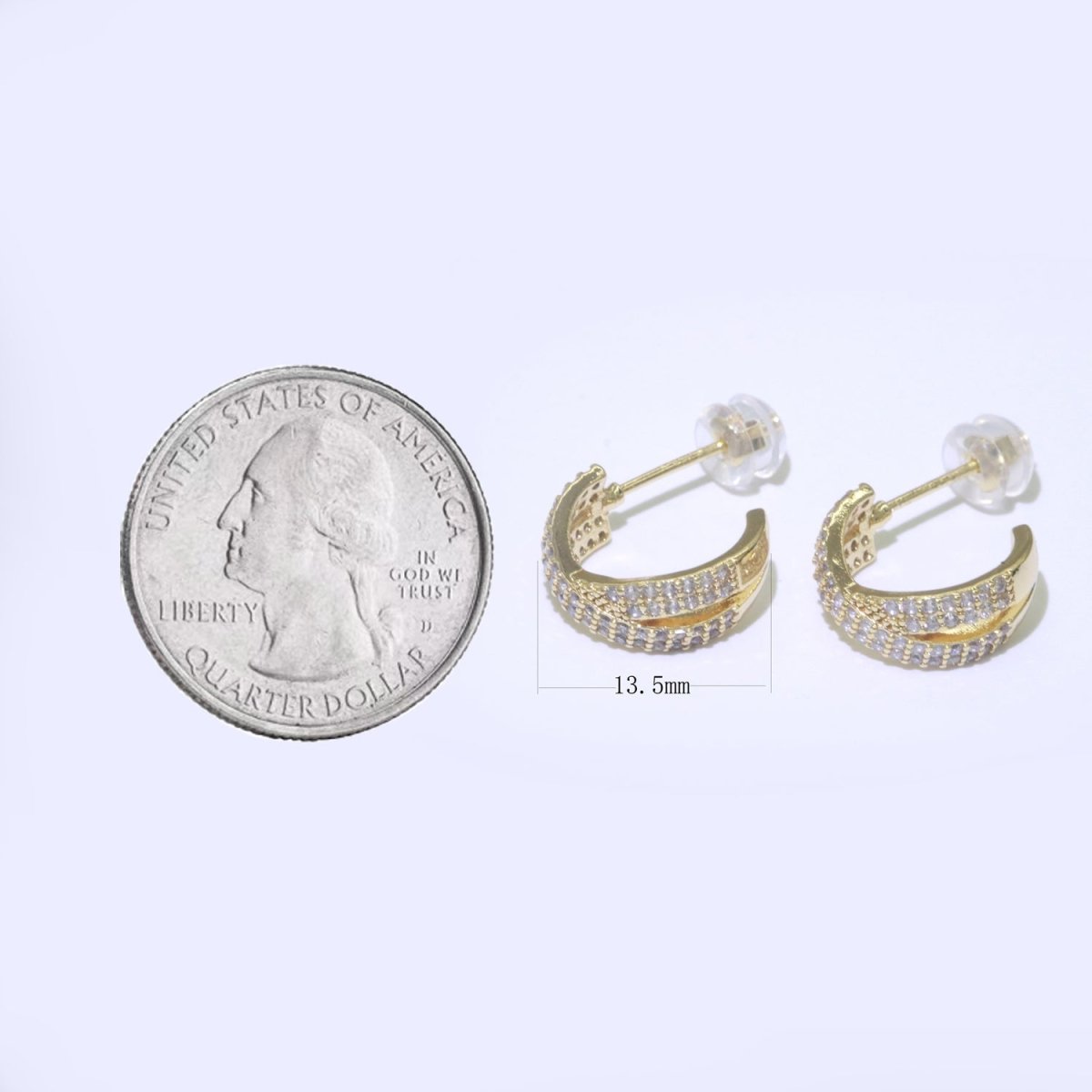 Dainty Gold Hoop Earring Micro Pave Hoop Stud Earring T-043