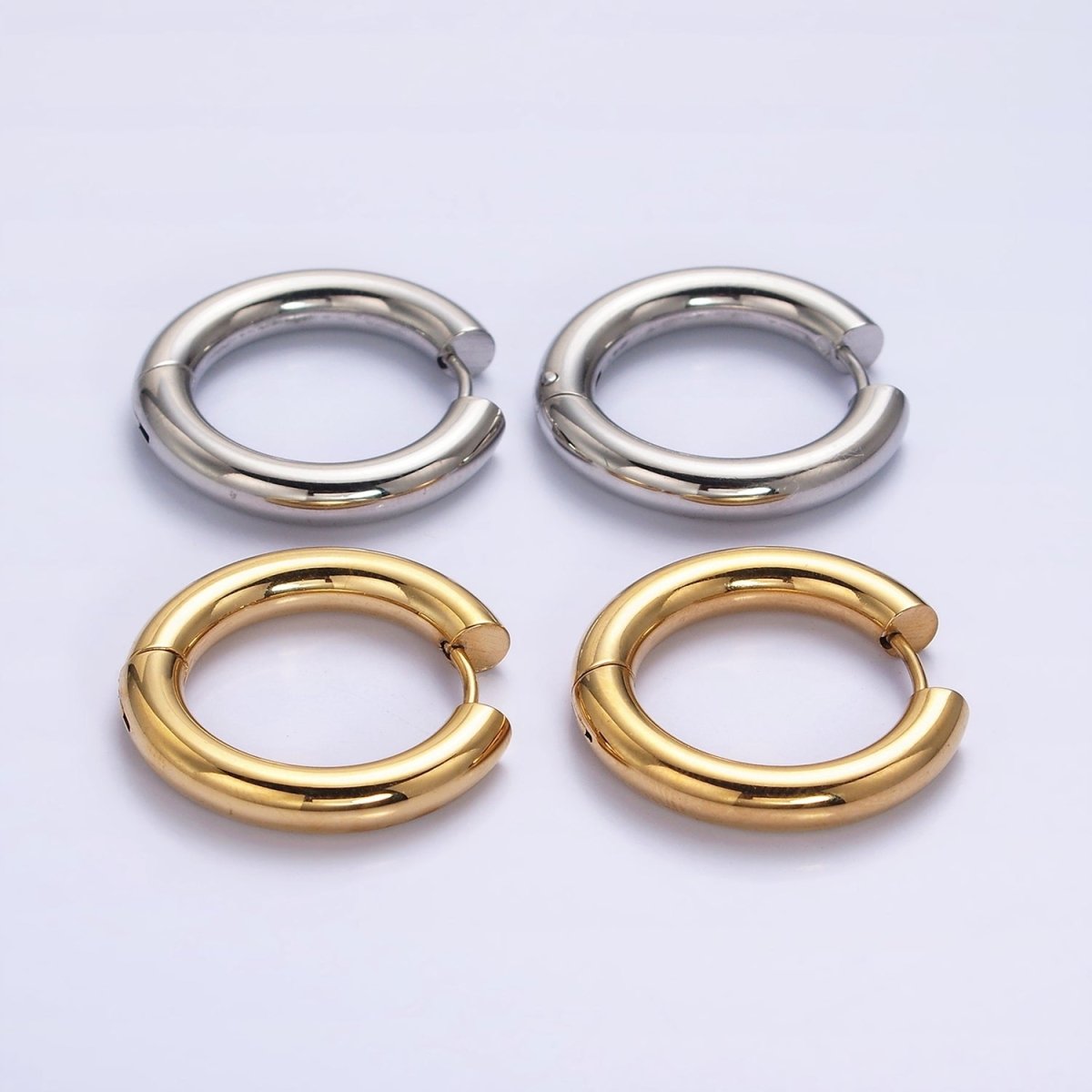 Dainty Gold Hoop Huggie Earrings 23mm Stainless Steel Hypoallergenic, Sleeper Hoops AD877