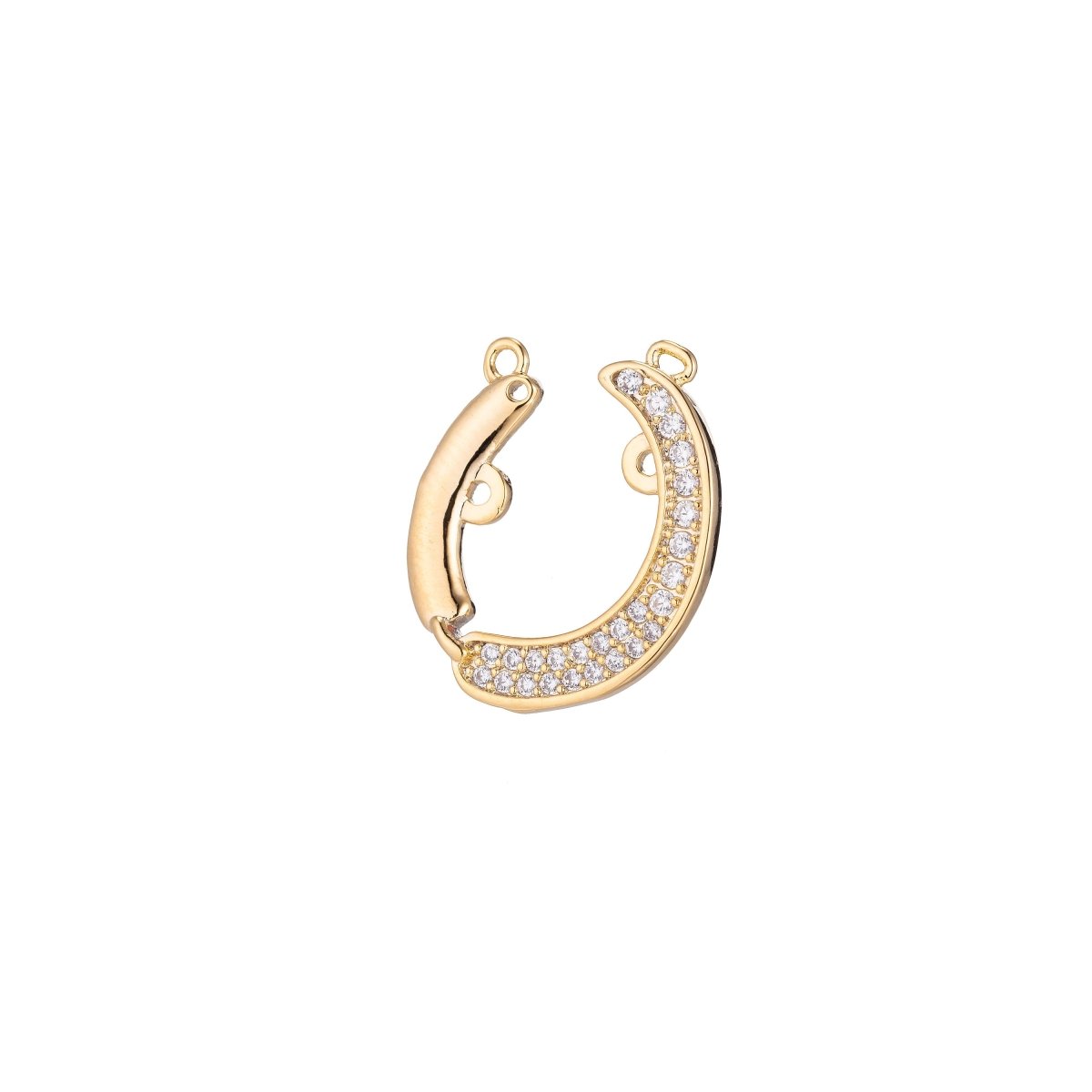 Dainty Gold Horseshoe Curved Bracelet Connector, Elegant Unique Micro Pave CZ Charm, Layering Necklace Pendant for Jewelry Making F-761