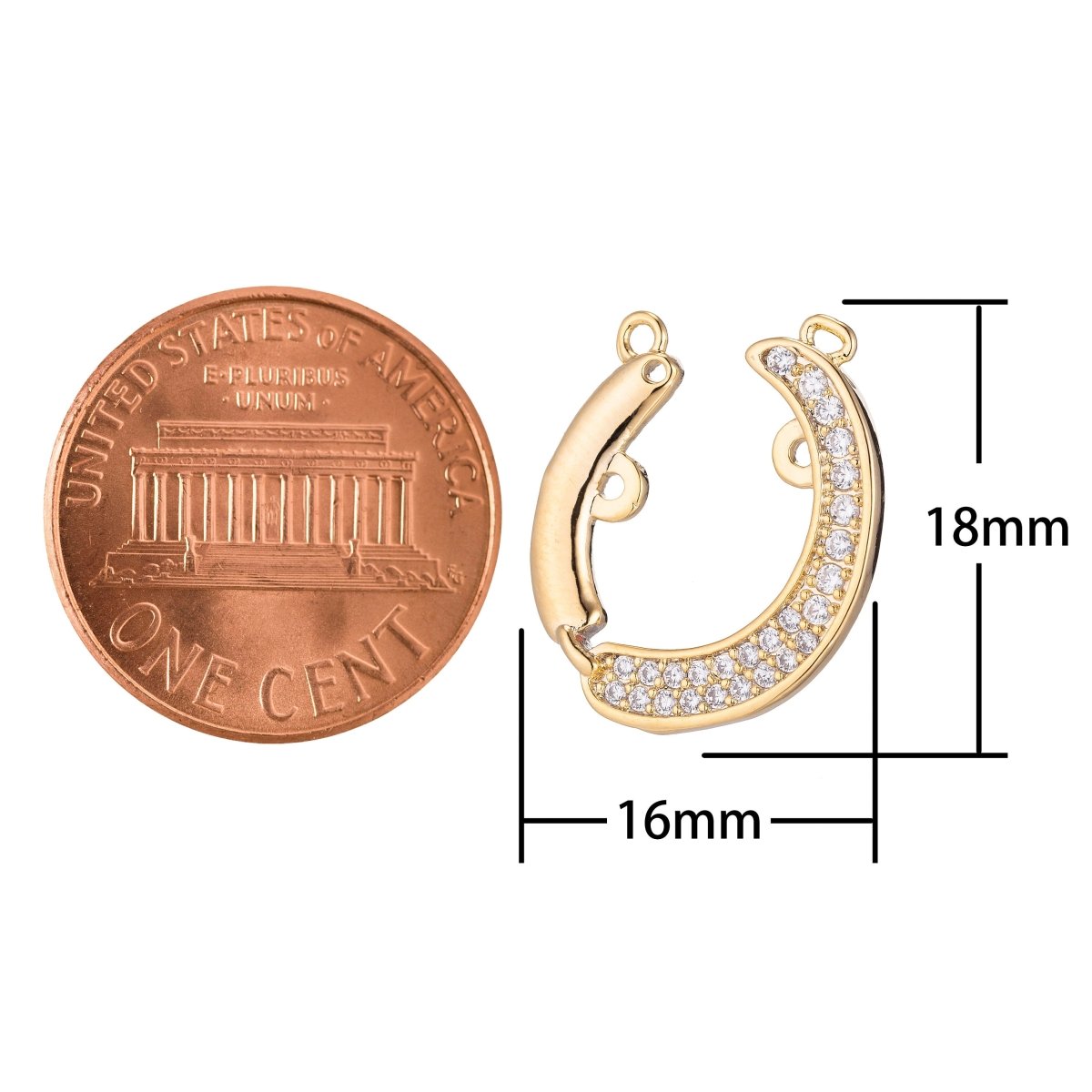 Dainty Gold Horseshoe Curved Bracelet Connector, Elegant Unique Micro Pave CZ Charm, Layering Necklace Pendant for Jewelry Making F-761